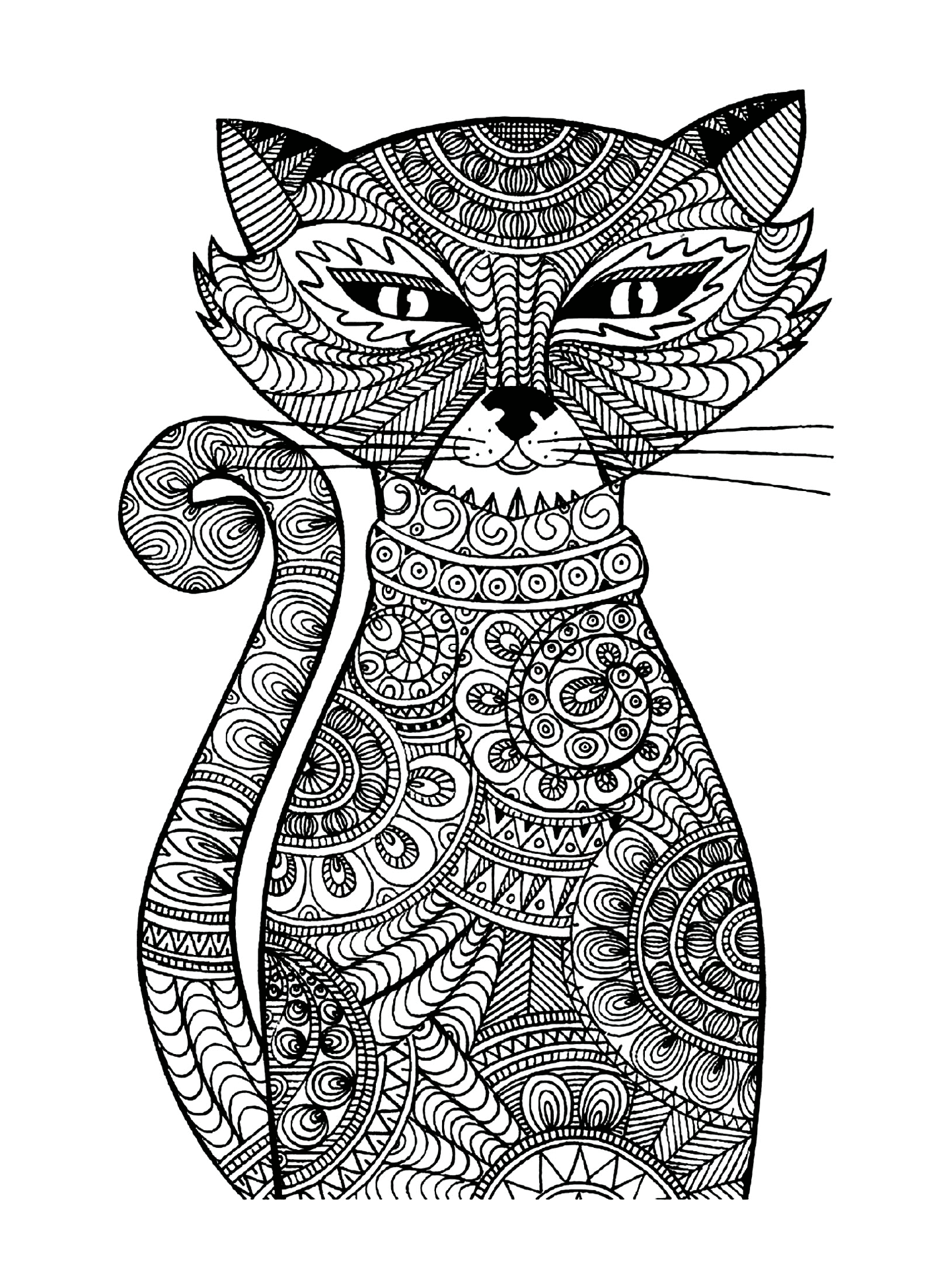 coloriage adulte animaux chat malicieux
