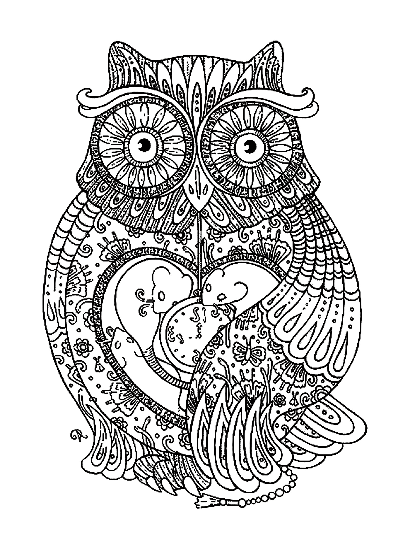 coloriage adulte animaux gros hibou