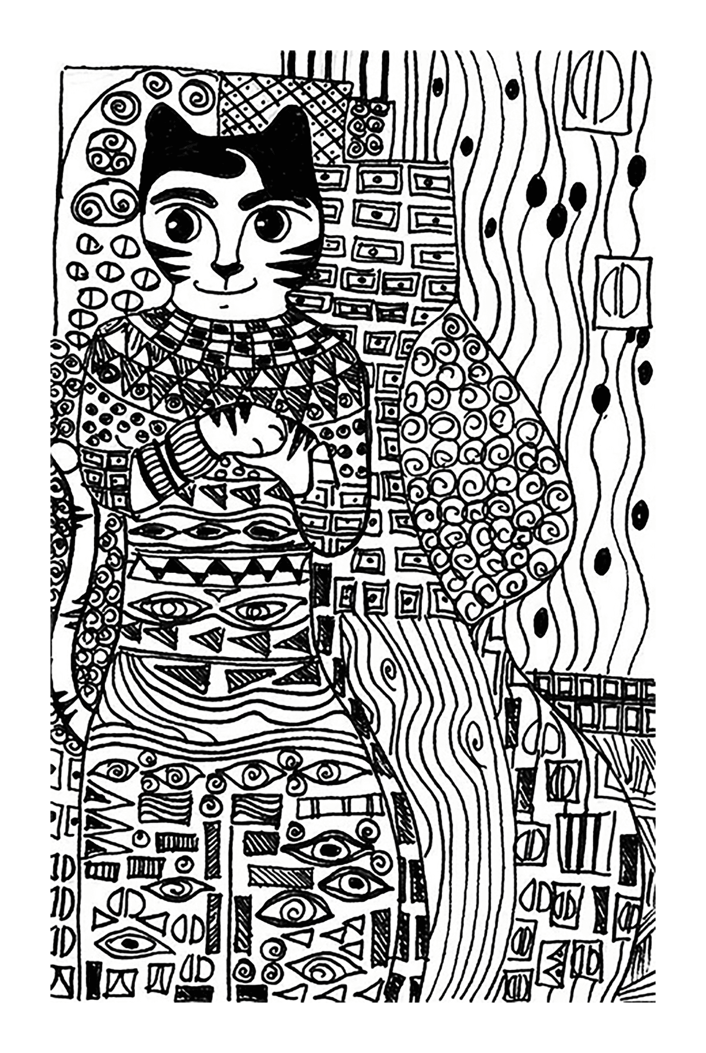 coloriage cat gold phase klimt par cheri from the crafty sisters