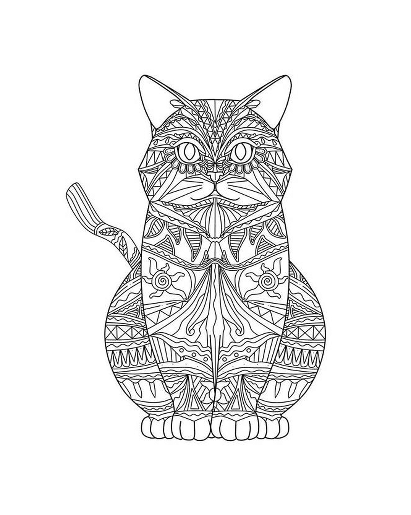 coloriage chat mandala detaille adulte