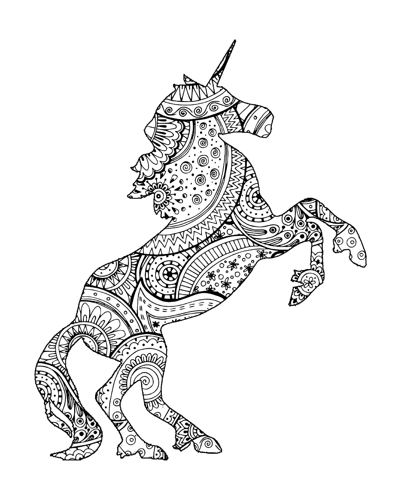 coloriage adulte licorne avec zentangle paisley motifs par art isabelle