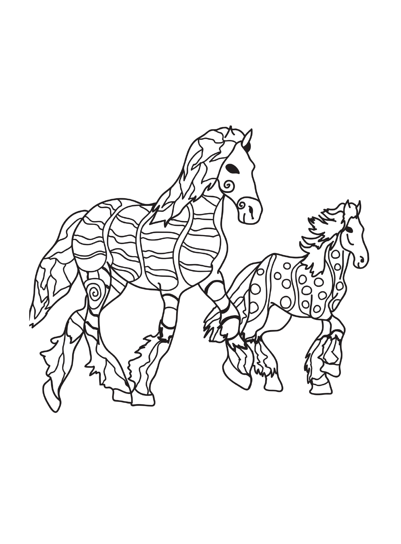 coloriage adulte chevaux en route
