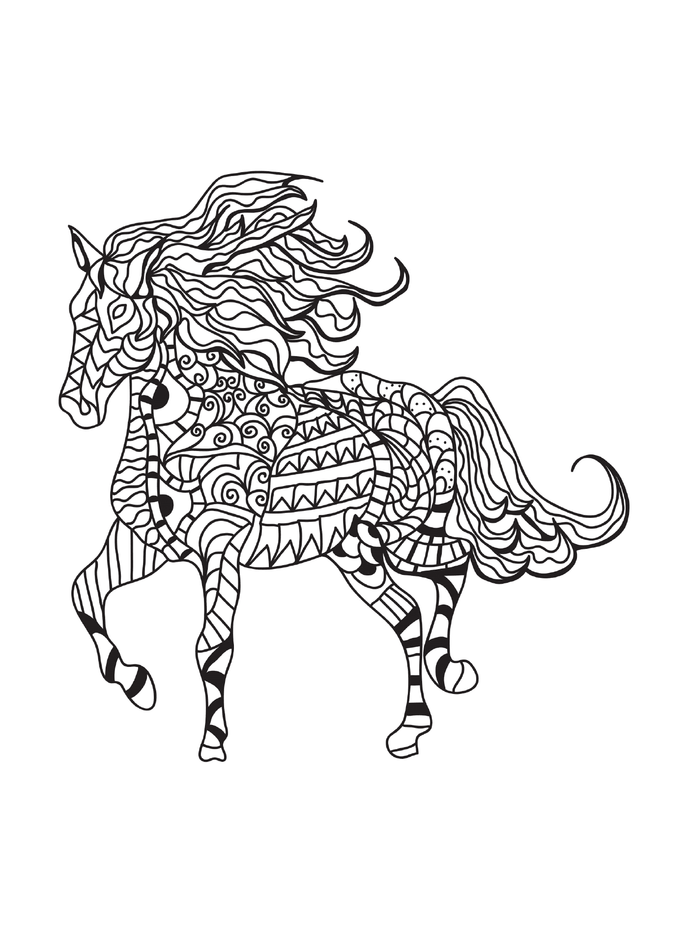 coloriage adulte cheval zentangle 16