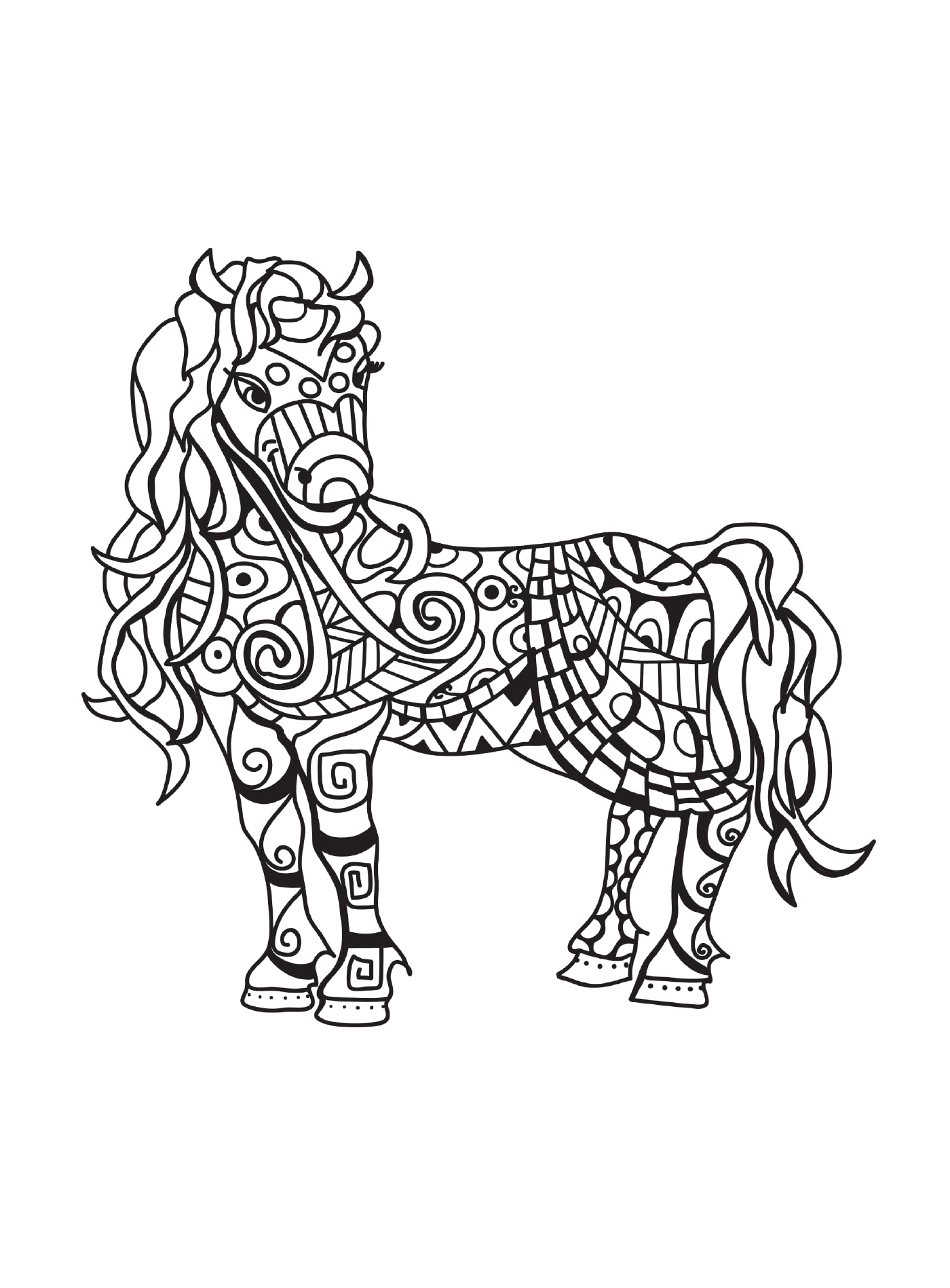 coloriage adulte cheval zentangle 10