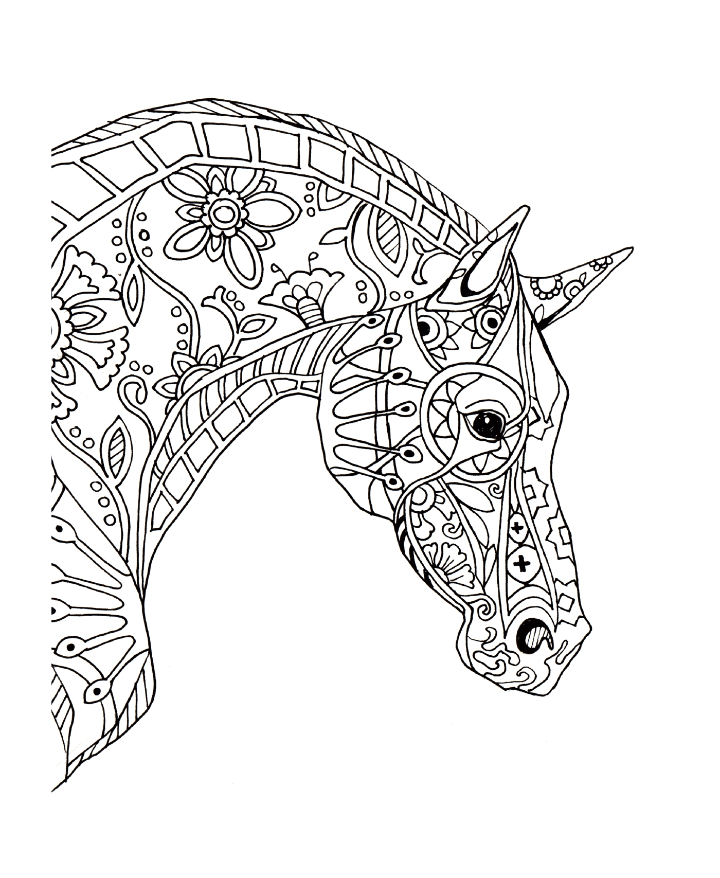 coloriage cheval adulte decorative horse profile