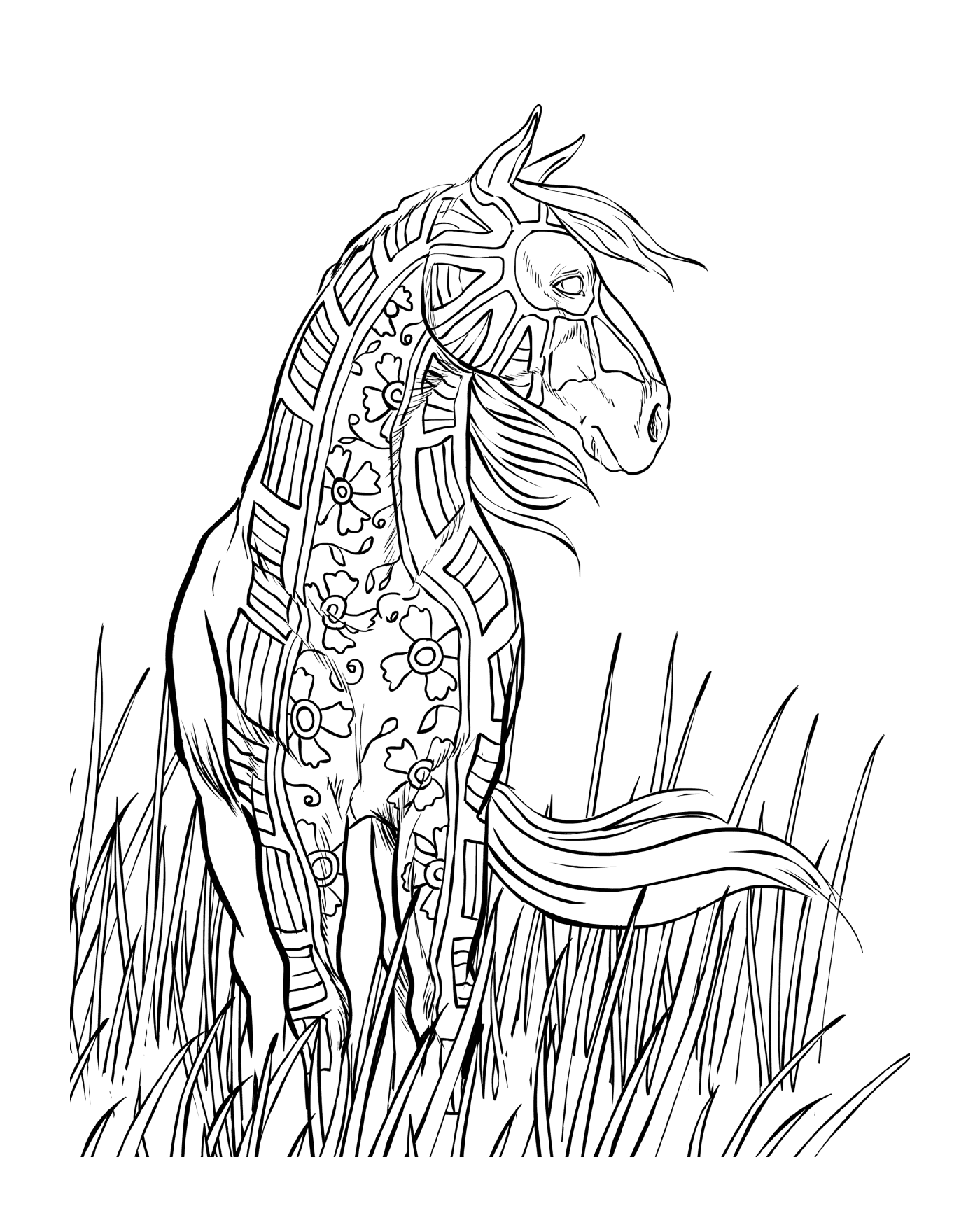 coloriage horse cheval dans la nature adulte