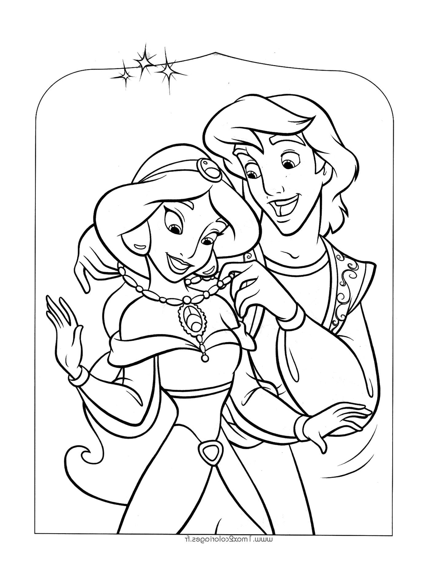 coloriage Aladdin et Princesse Jasmine