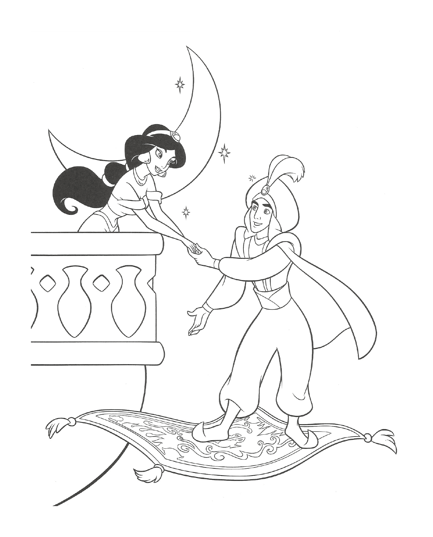 coloriage Aladin vient chercher Princesse JAsmine