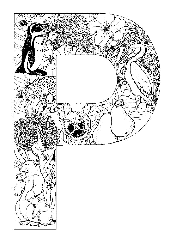 coloriage lettre p alphabet animaux