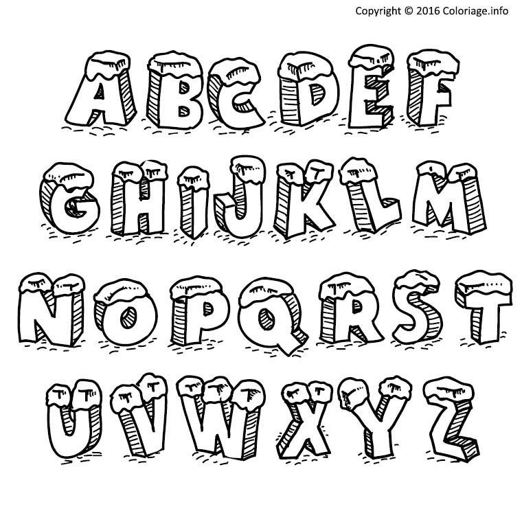 coloriage alphabet noel lettres avec neige