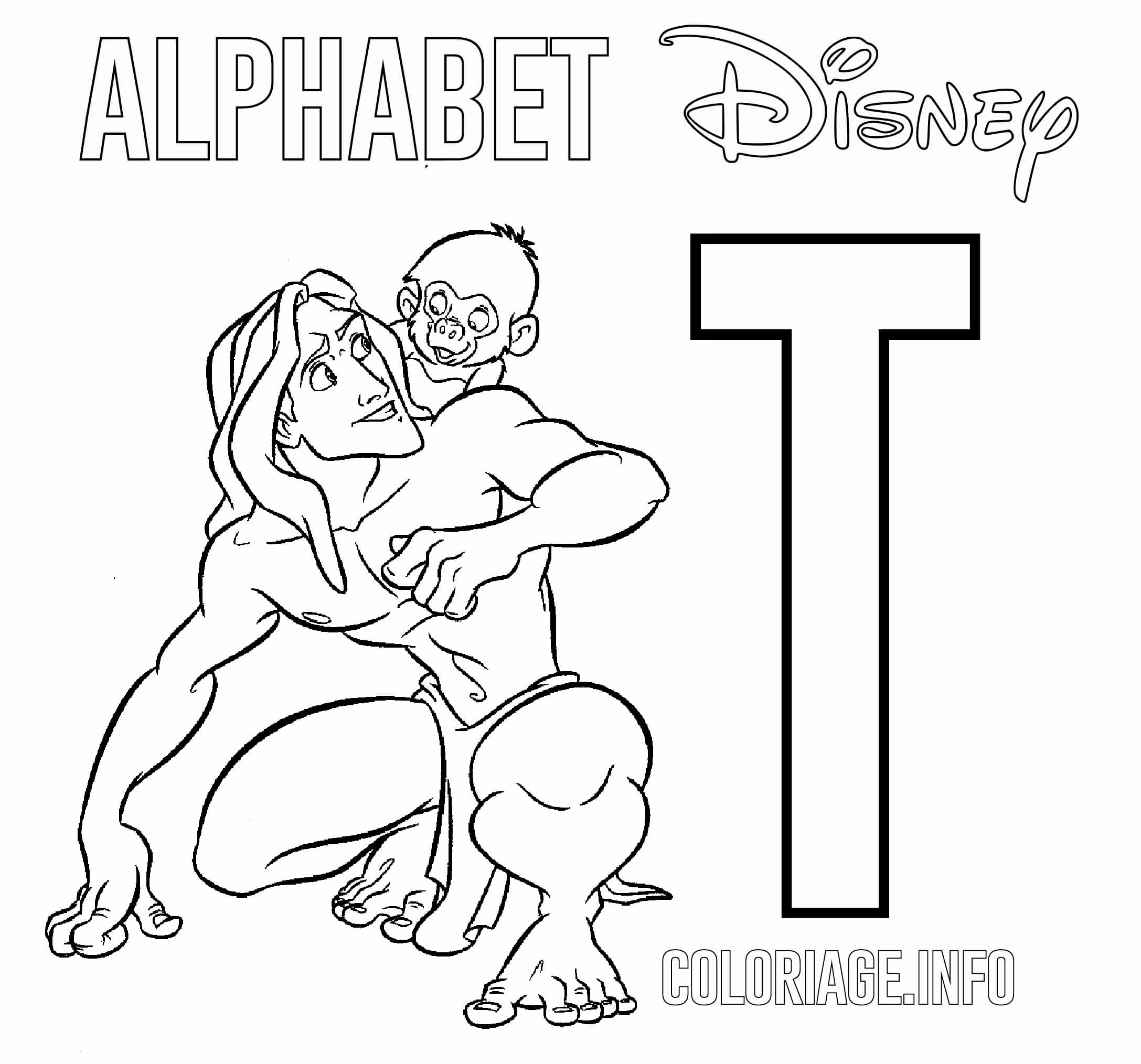 coloriage Lettre T pour Tarzan