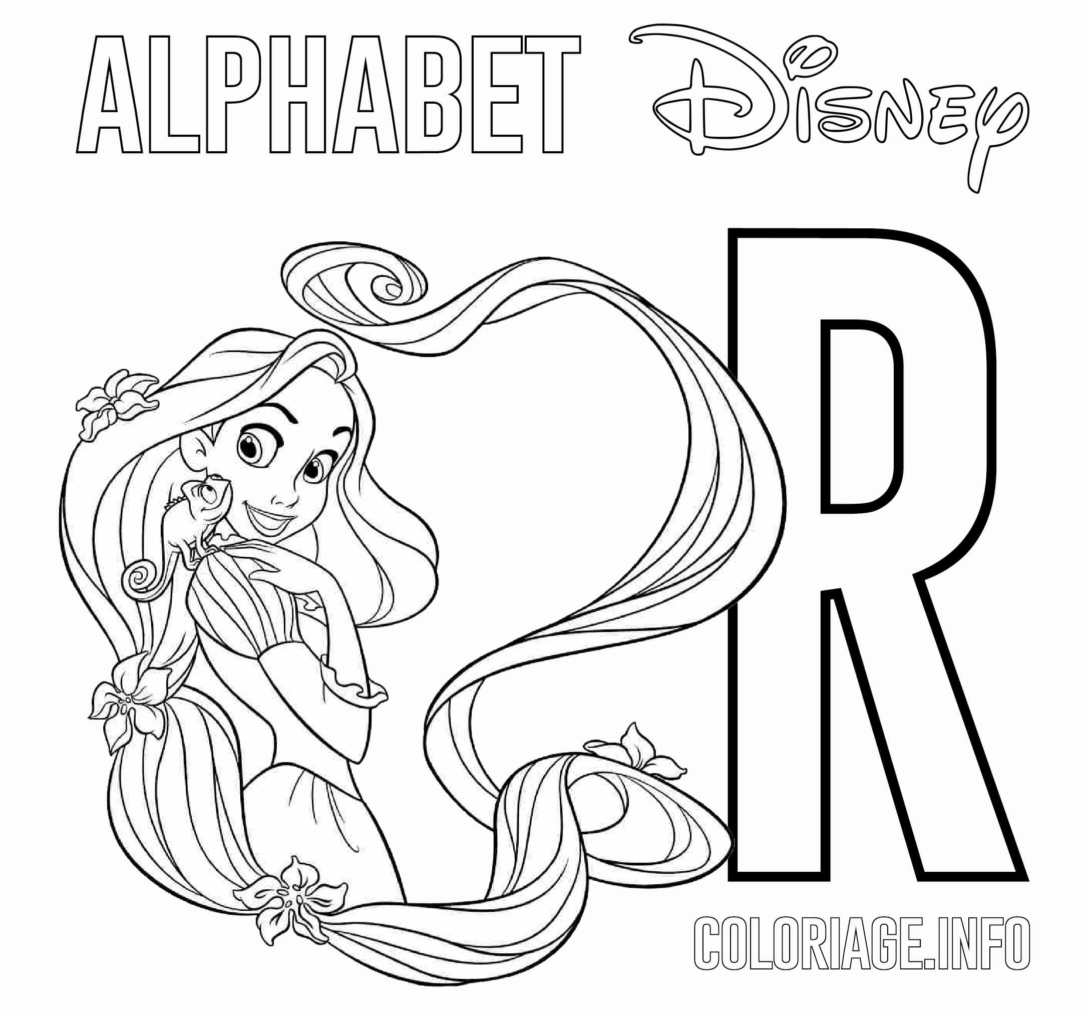 coloriage Lettre R pour Rapunzel Disney