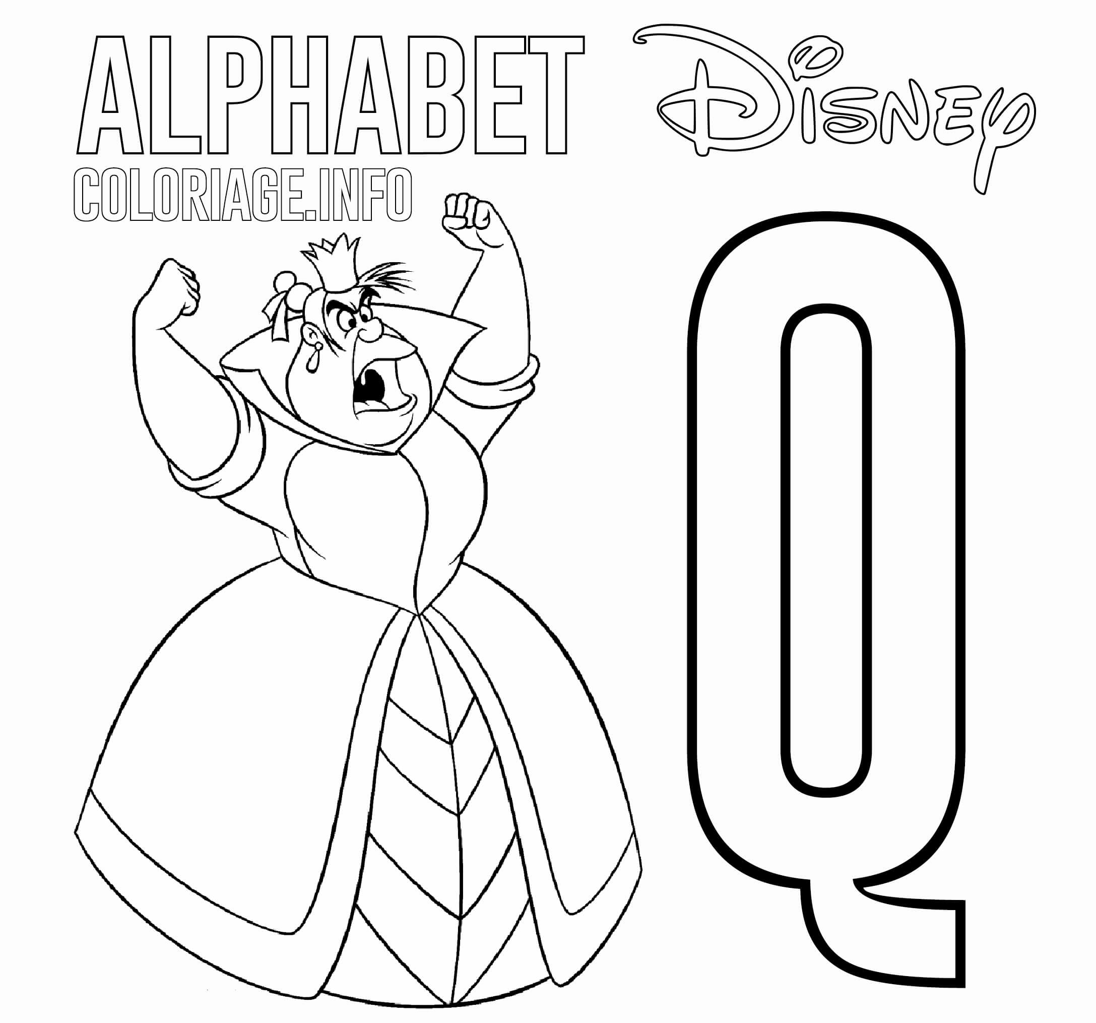coloriage Lettre Q pour Queen of Hearts