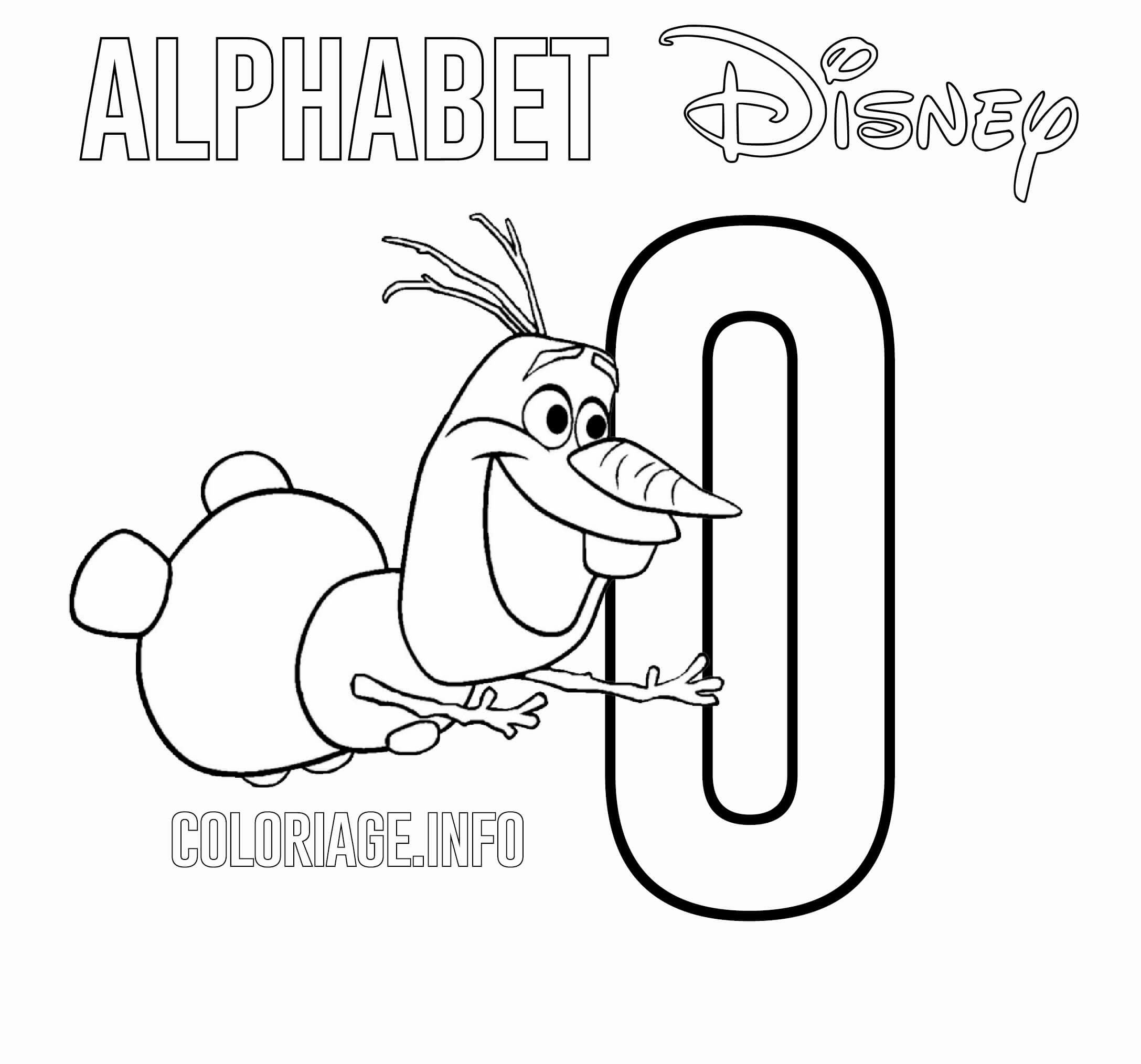 coloriage Lettre O pour Olaf Frozen Disney