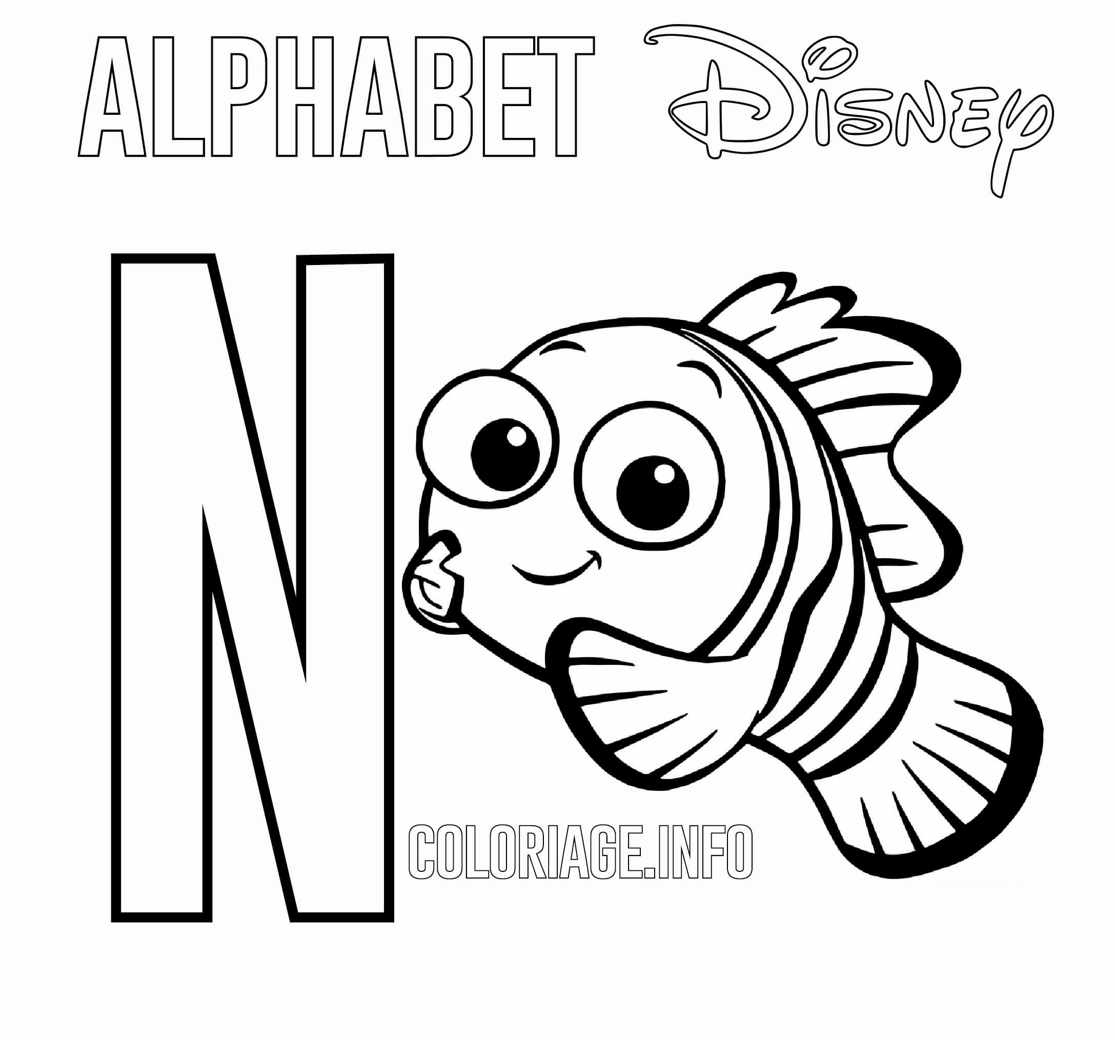 coloriage Lettre N pour Nemo Disney