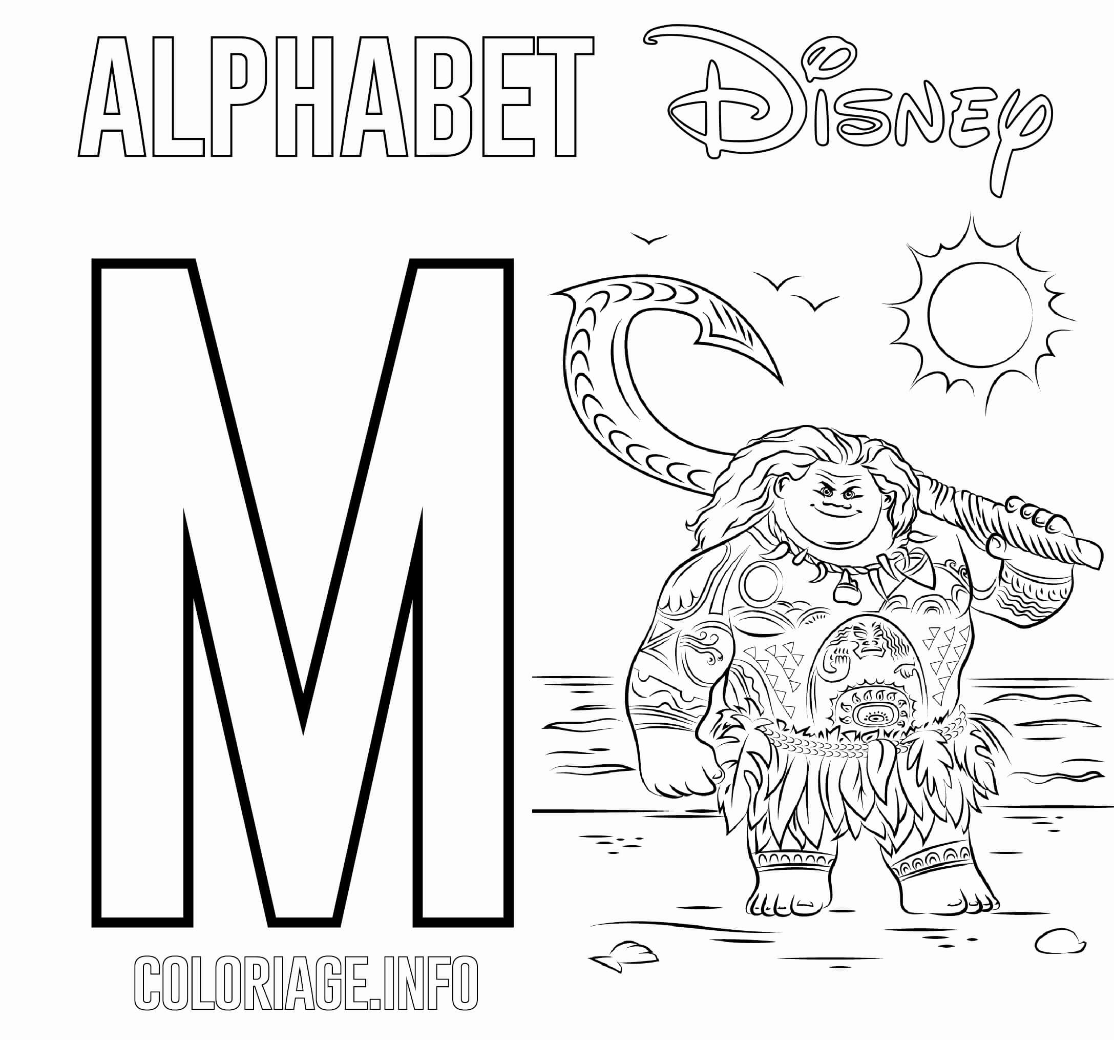 coloriage Lettre M pour Maui de Moana Disney