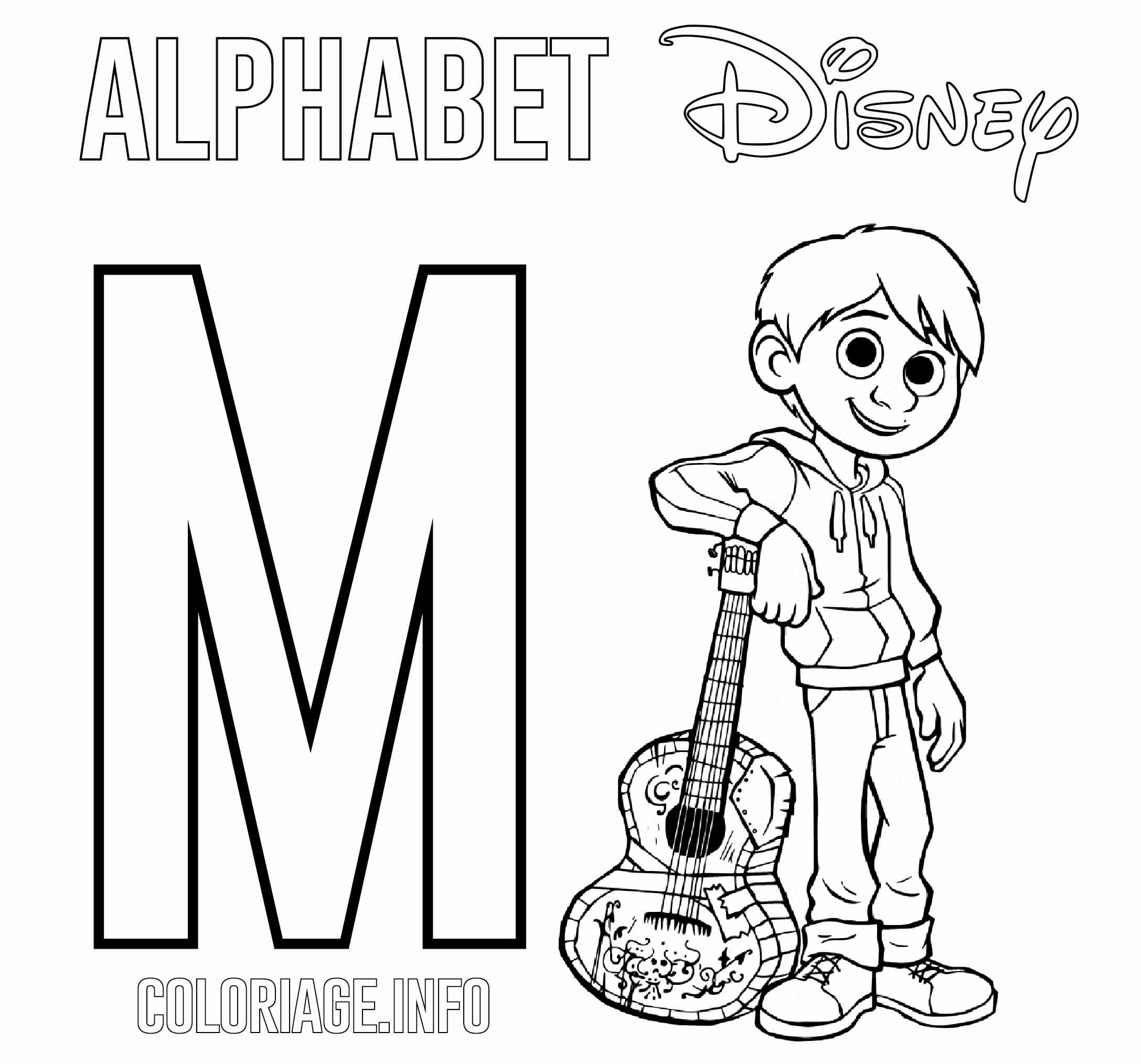coloriage Lettre M pour Miguel Disney