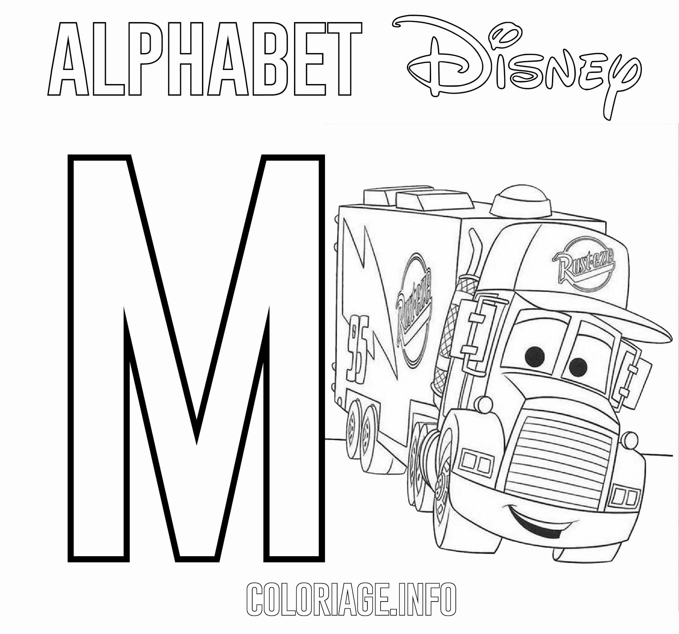 coloriage Lettre M pour Mack de Cars Disney