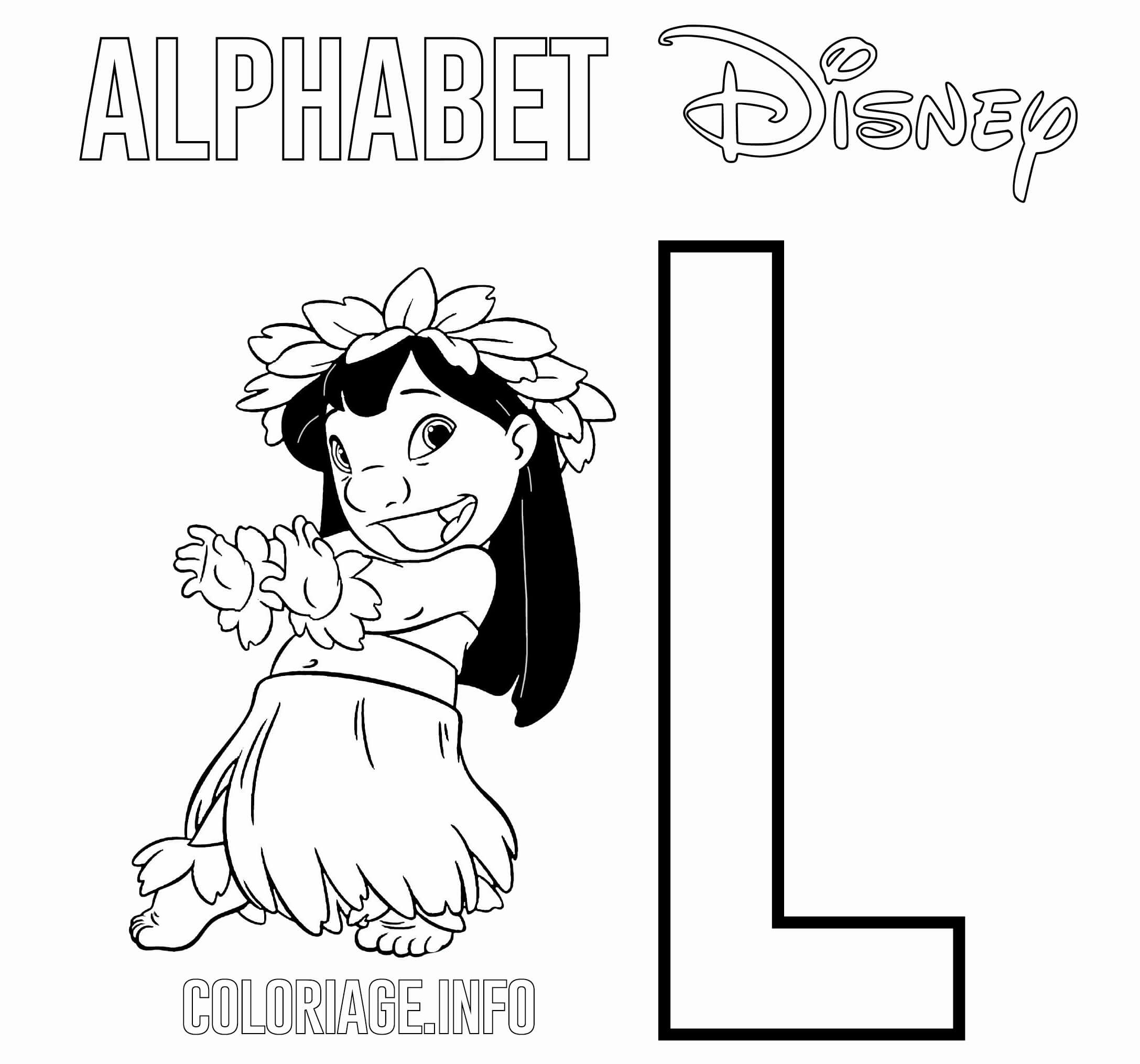 coloriage Lettre L pour Lilo de Lilo and Stitch Disney