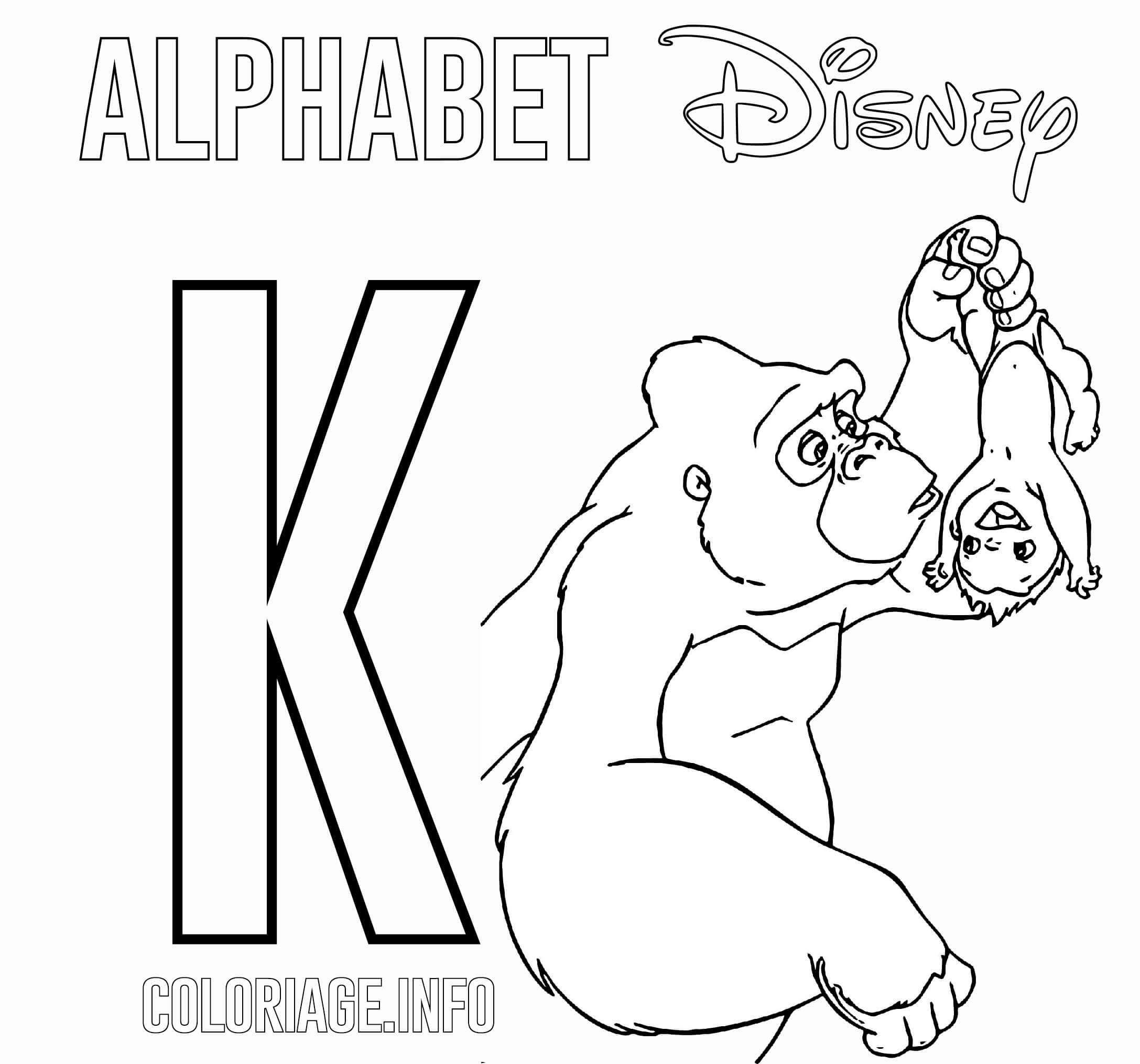 coloriage Lettre K pour Kala de Tarzan