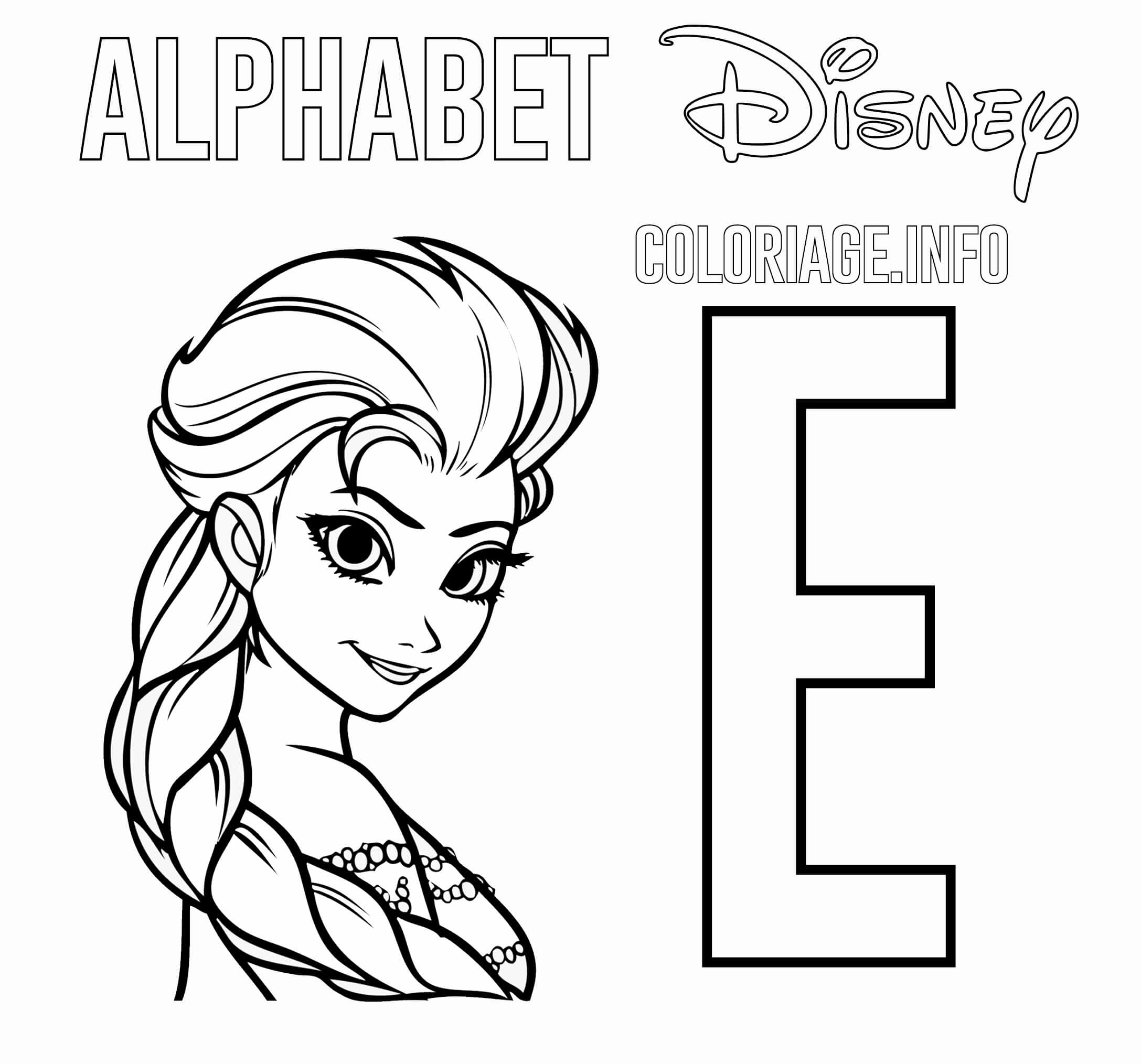 coloriage Lettre E pour Elsa