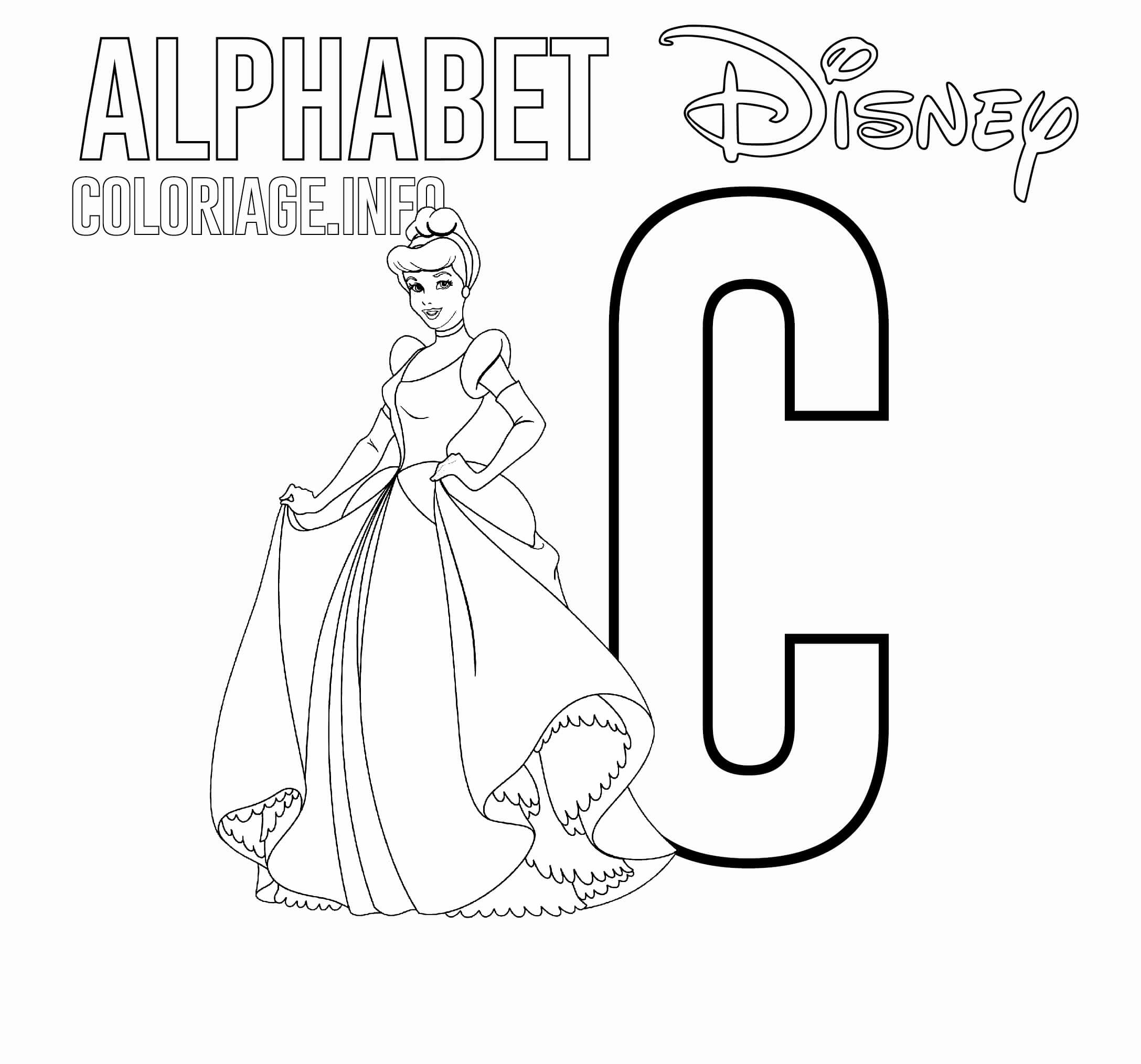 coloriage Lettre C pour Cinderella