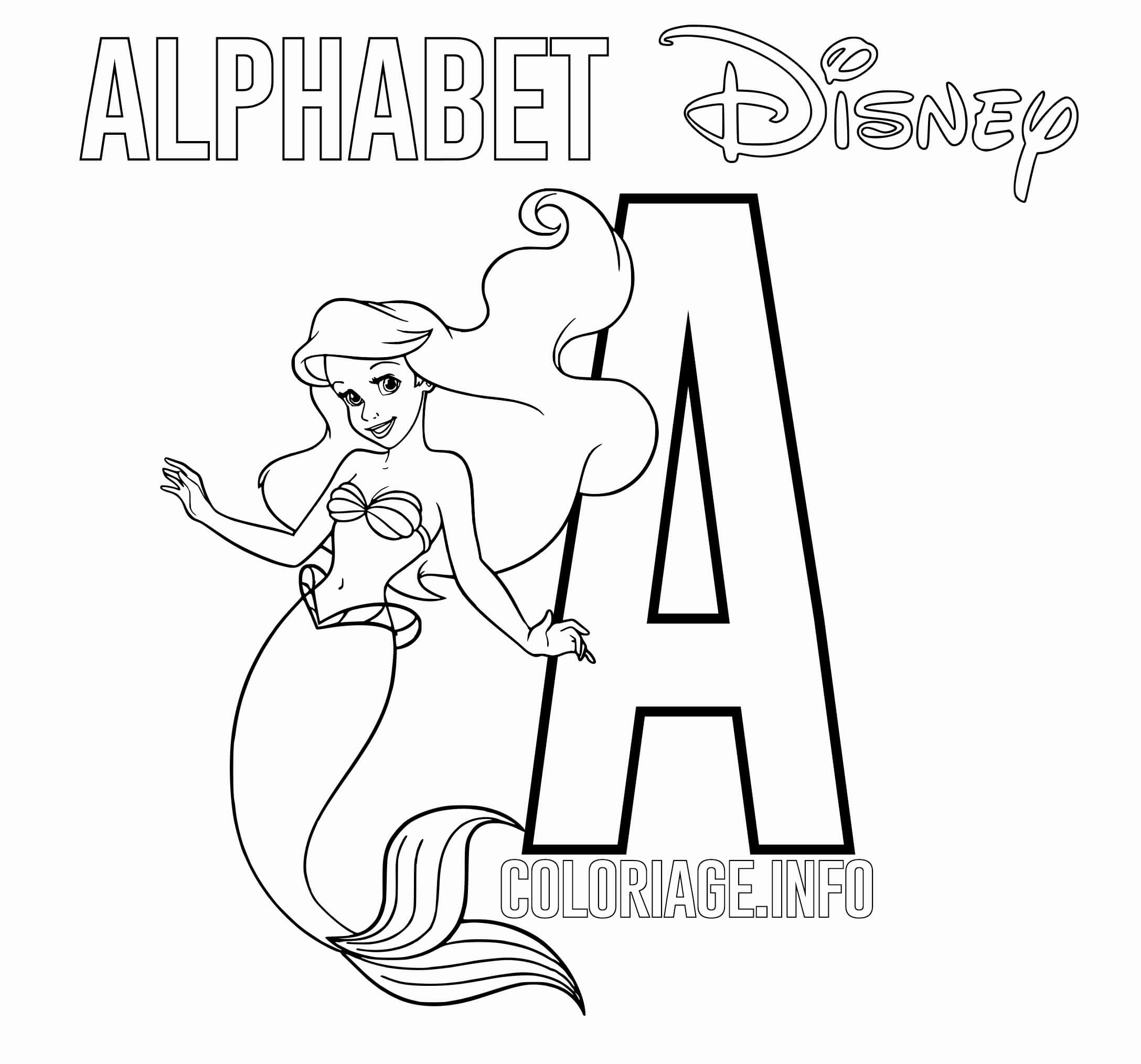 coloriage Lettre A pour Ariel