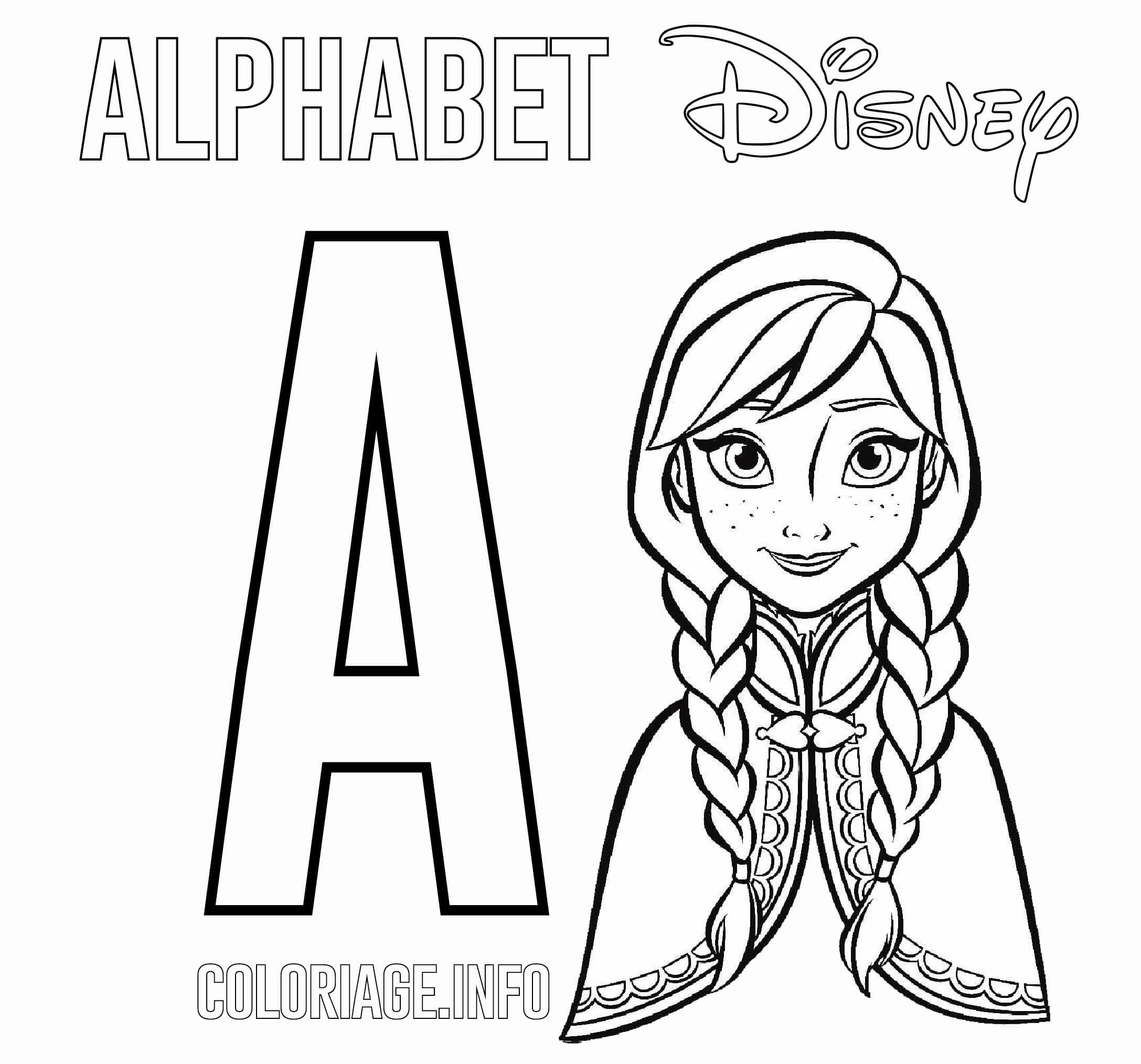 coloriage Lettre A pour Anna de Frozen