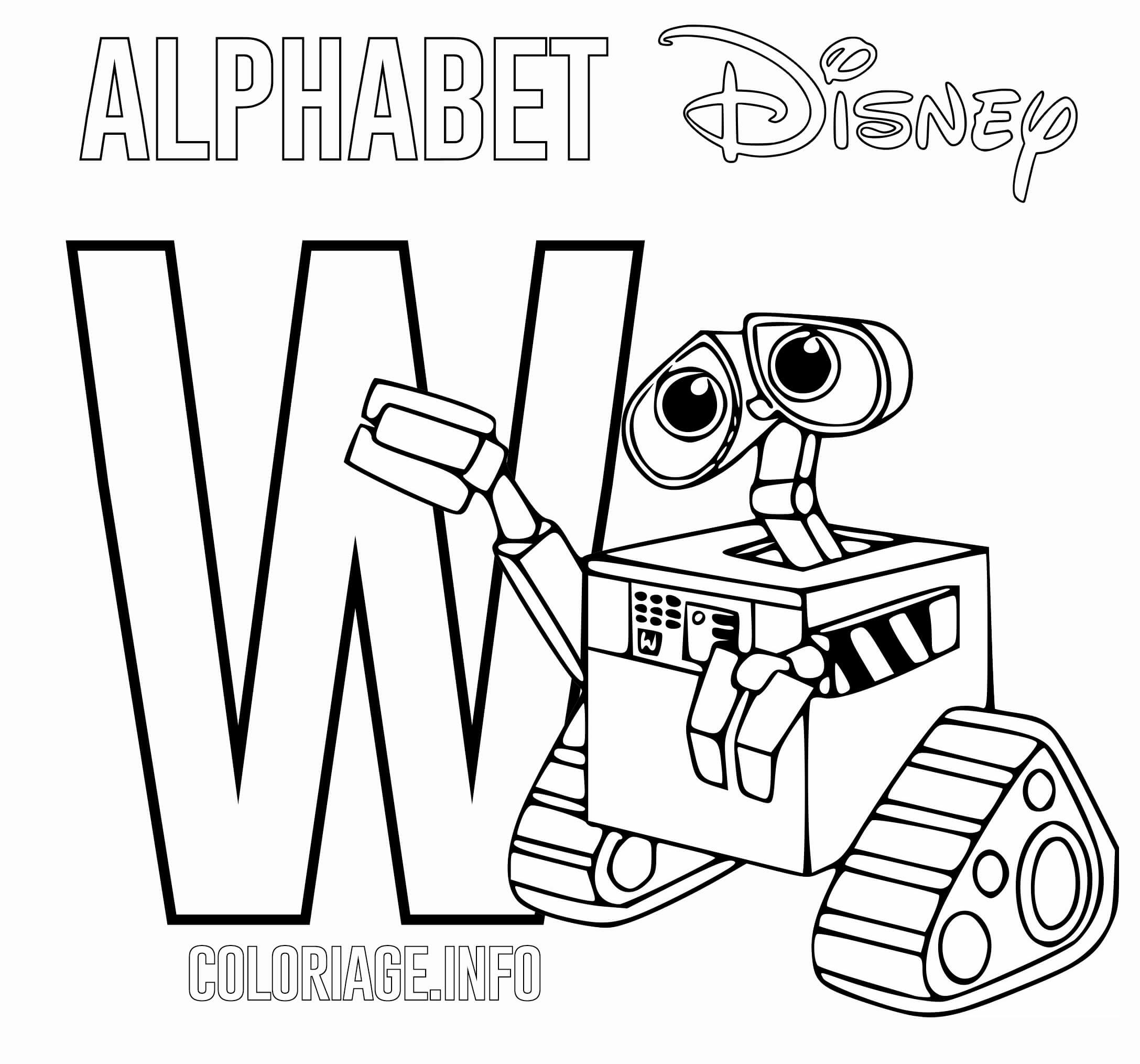 coloriage Lettre W Wall E Alphabet Disney