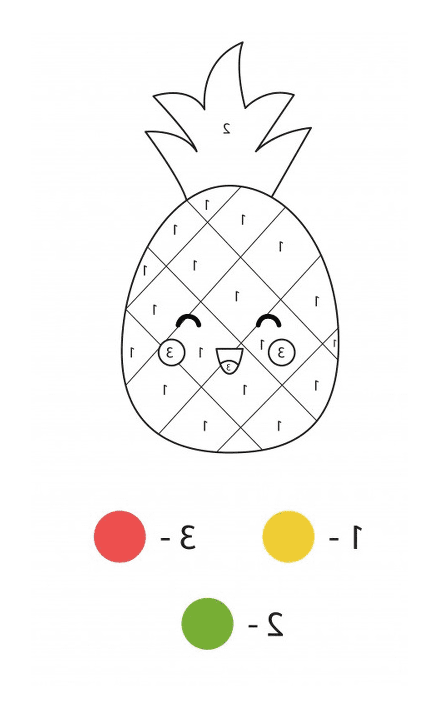 coloriage ananas kawaii mignon par numeros jeu mathematiques educatif pour enfants