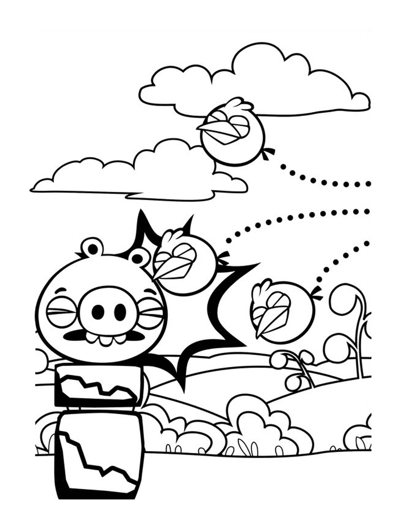 coloriage angry birds dohors les cochons