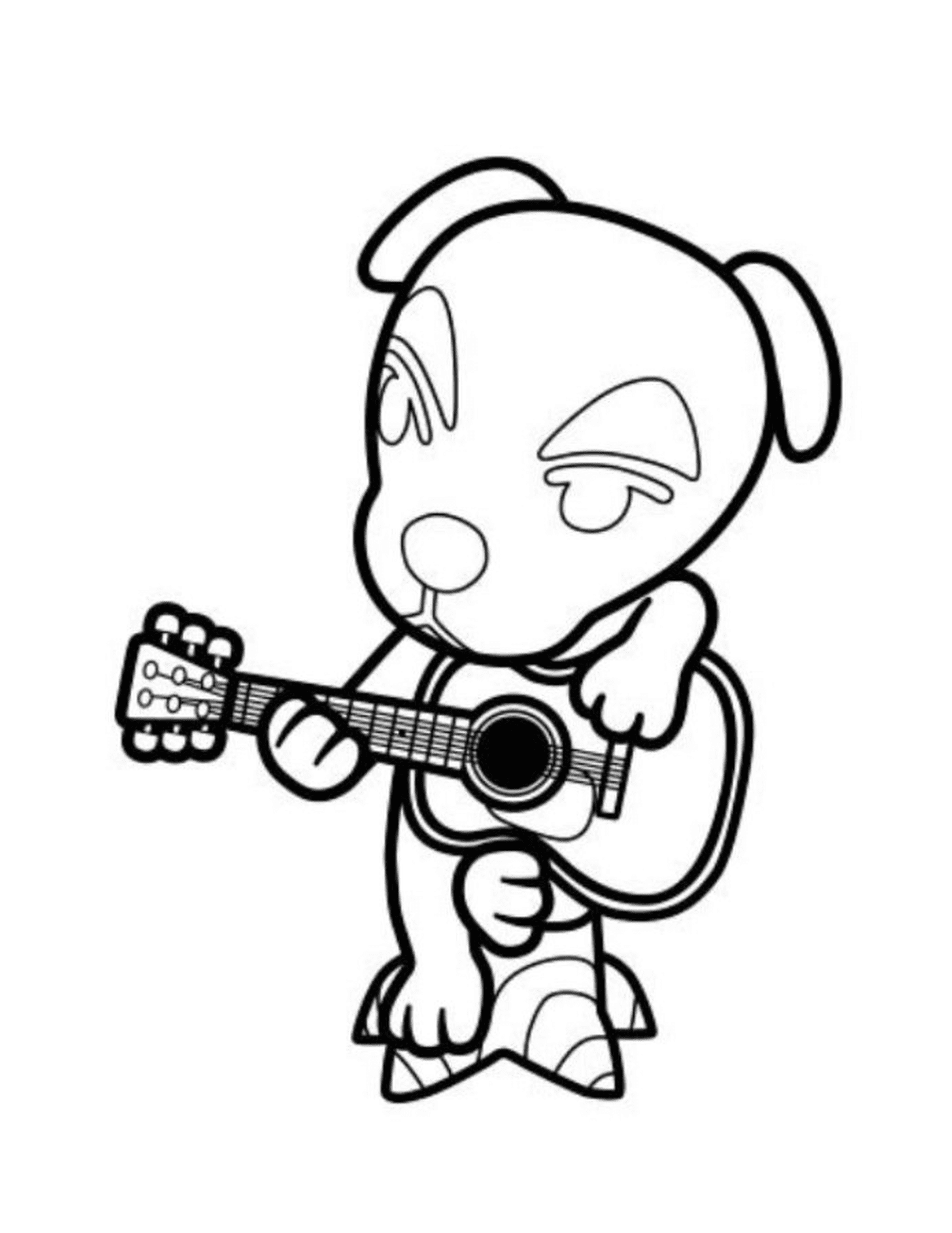 coloriage animal crossing dog with leaf guitar
