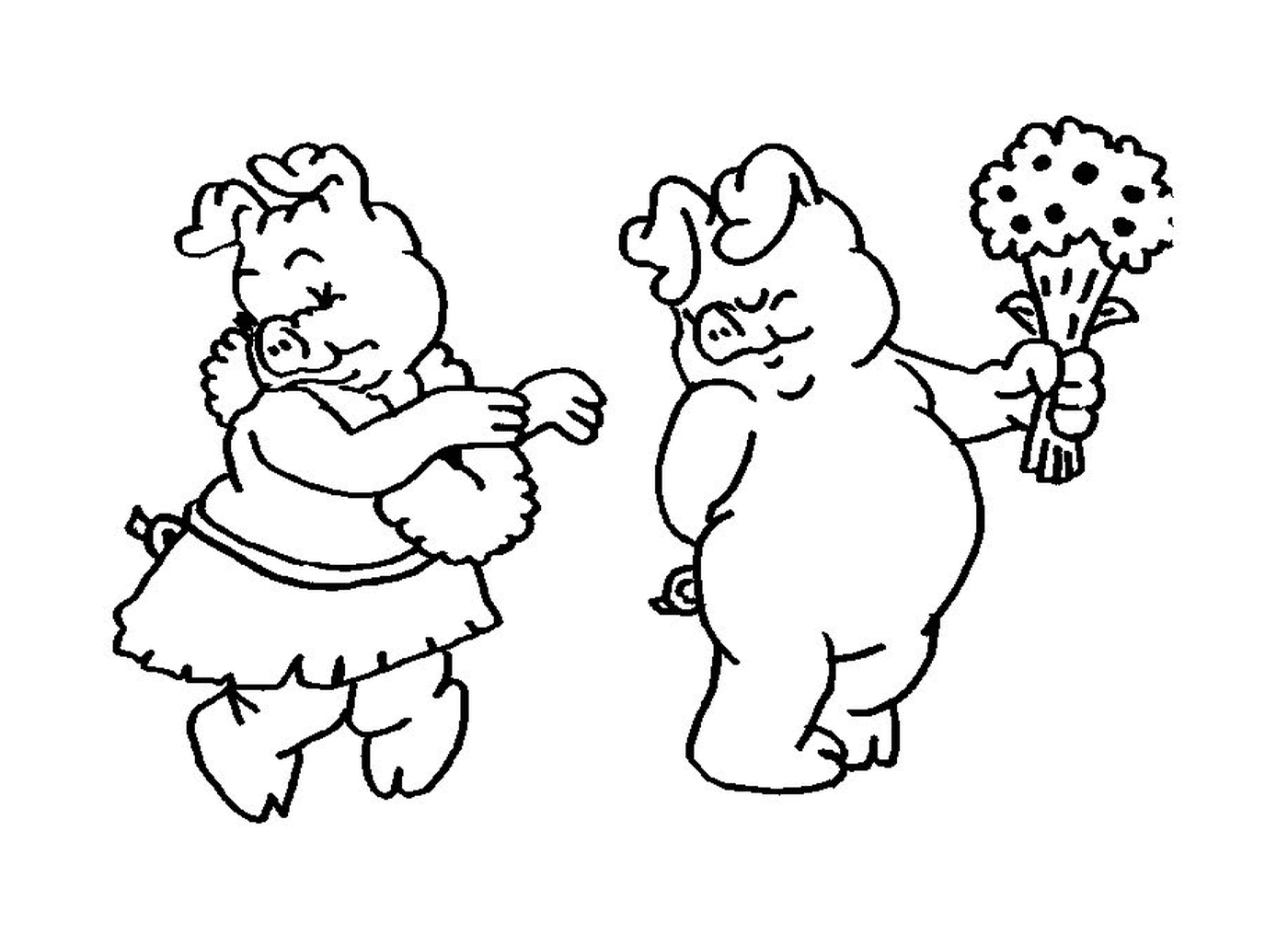 coloriage un cochon avec des fleurs pour sa truie