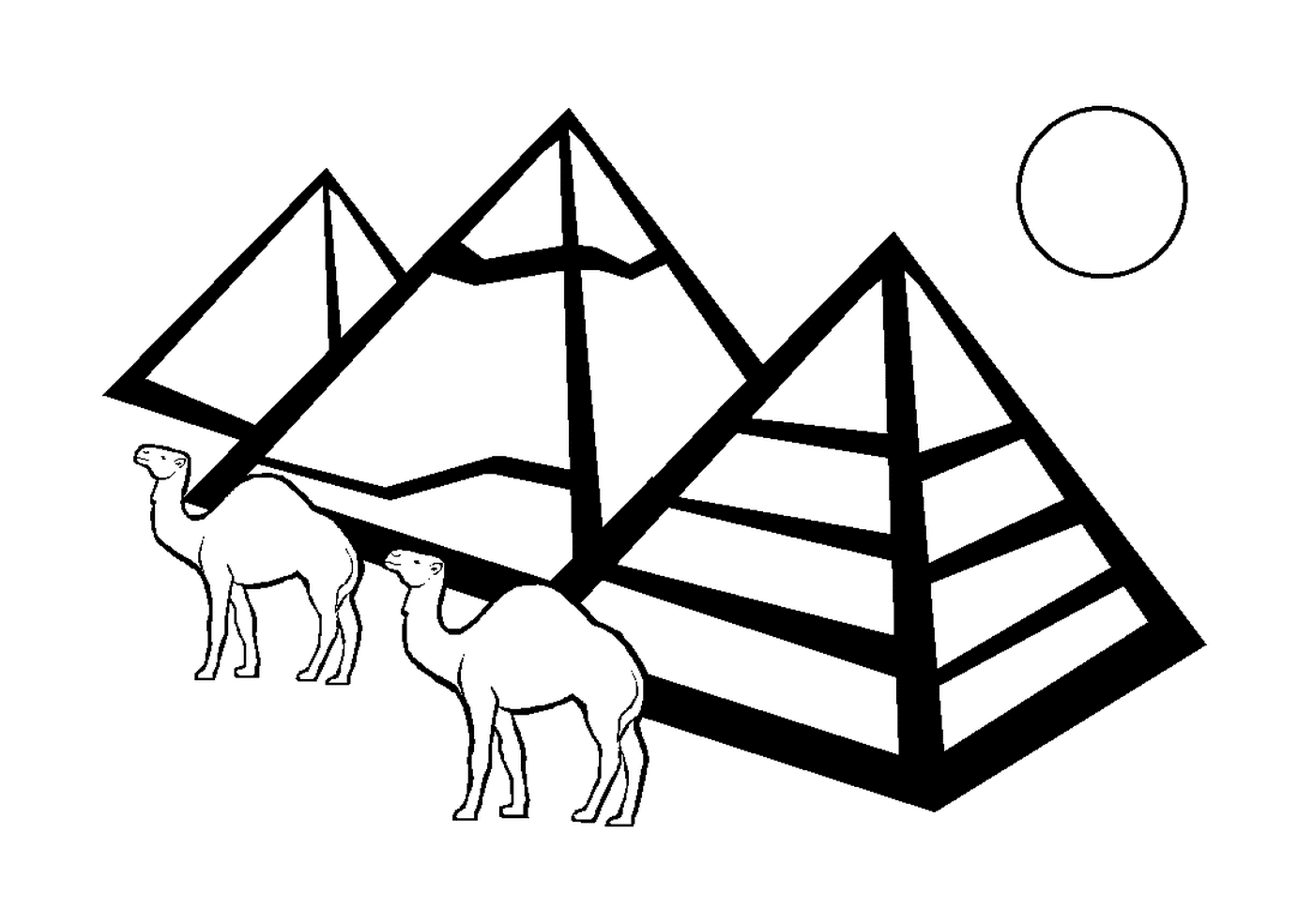 coloriage trois pyramides et 2 dromadaires