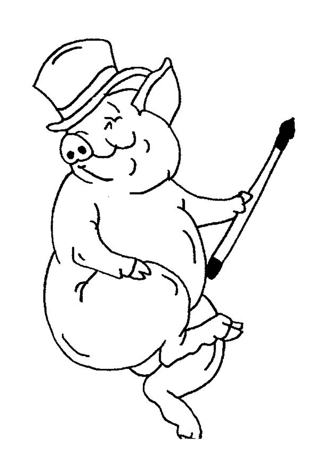coloriage cochon danseur