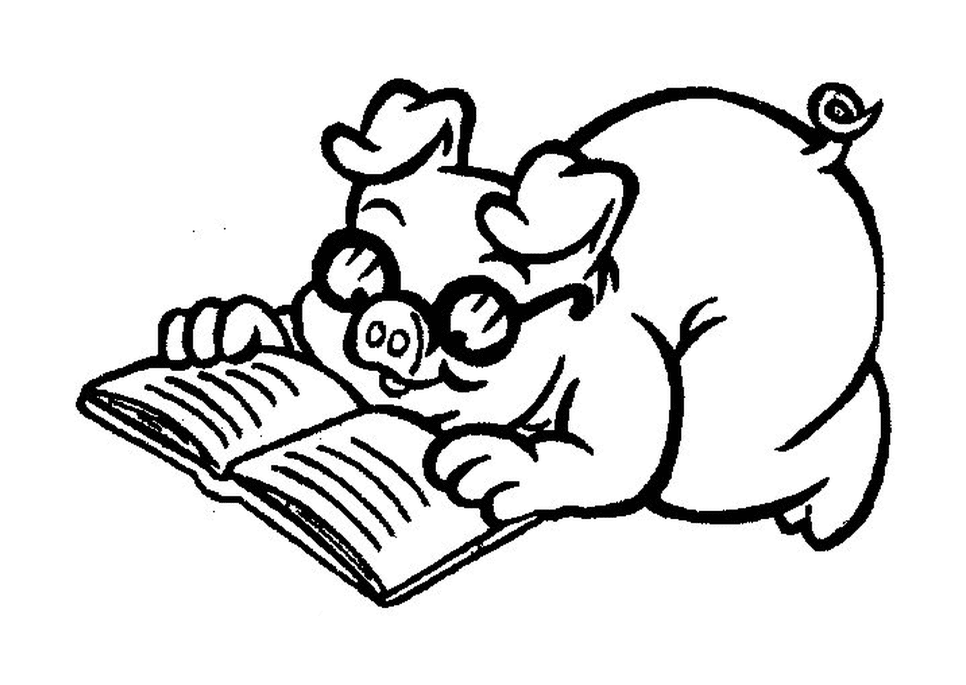 coloriage cochon qui lit un livre