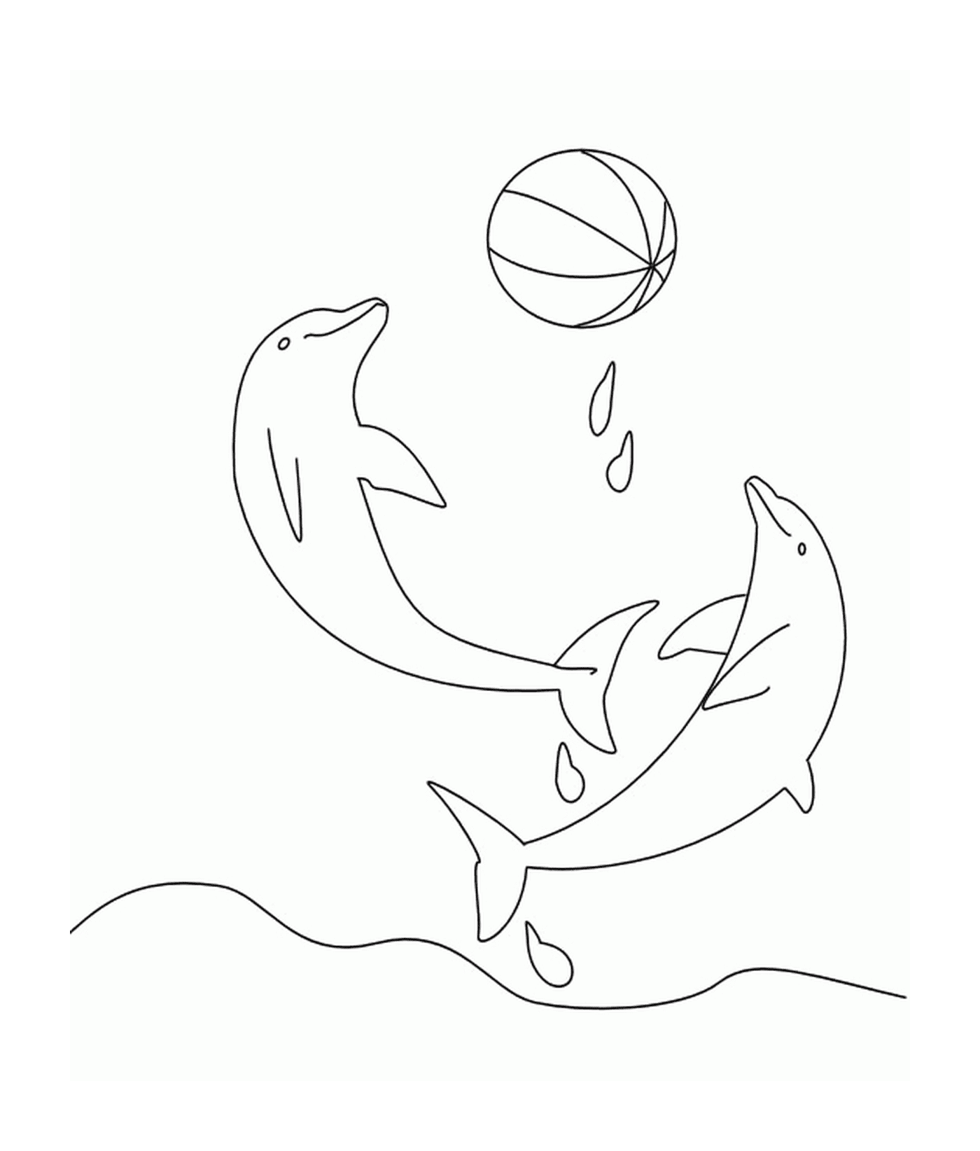 coloriage deux dauphins avec un ballon