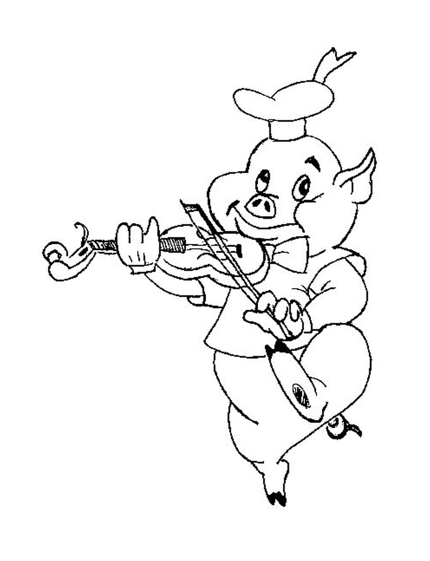 coloriage Cochon qui joue du violon