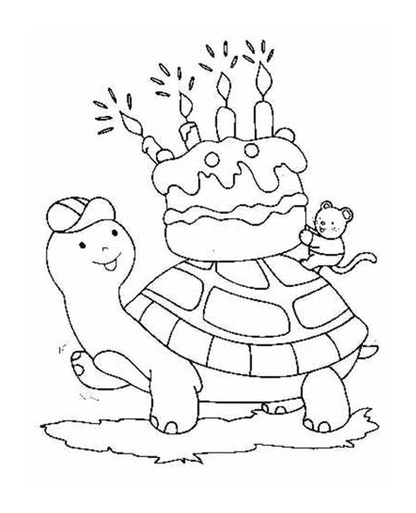 coloriage tortue porte un gateau d anniversaire