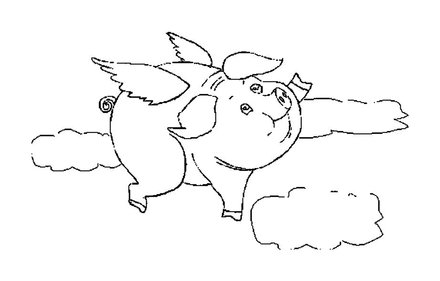 coloriage un cochon avec des ailes dans le ciel
