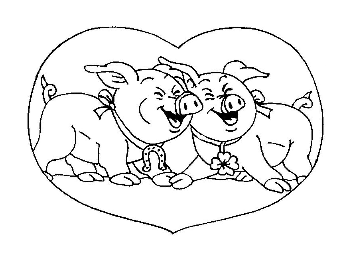 coloriage deux cochons dans un coeur