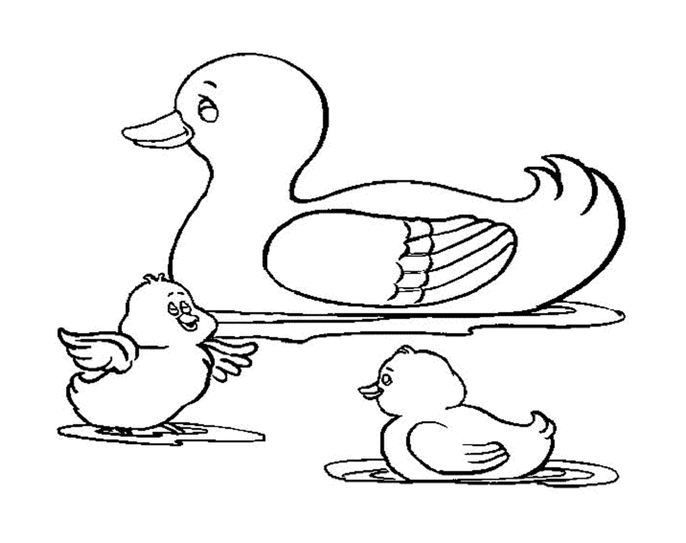 coloriage un canard avec deux canetons