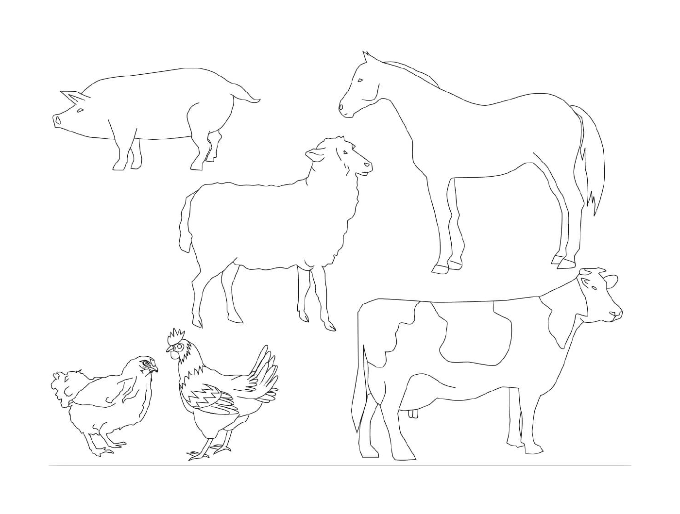 coloriage animaux de la ferme vache cheval mouton cochon poule coq