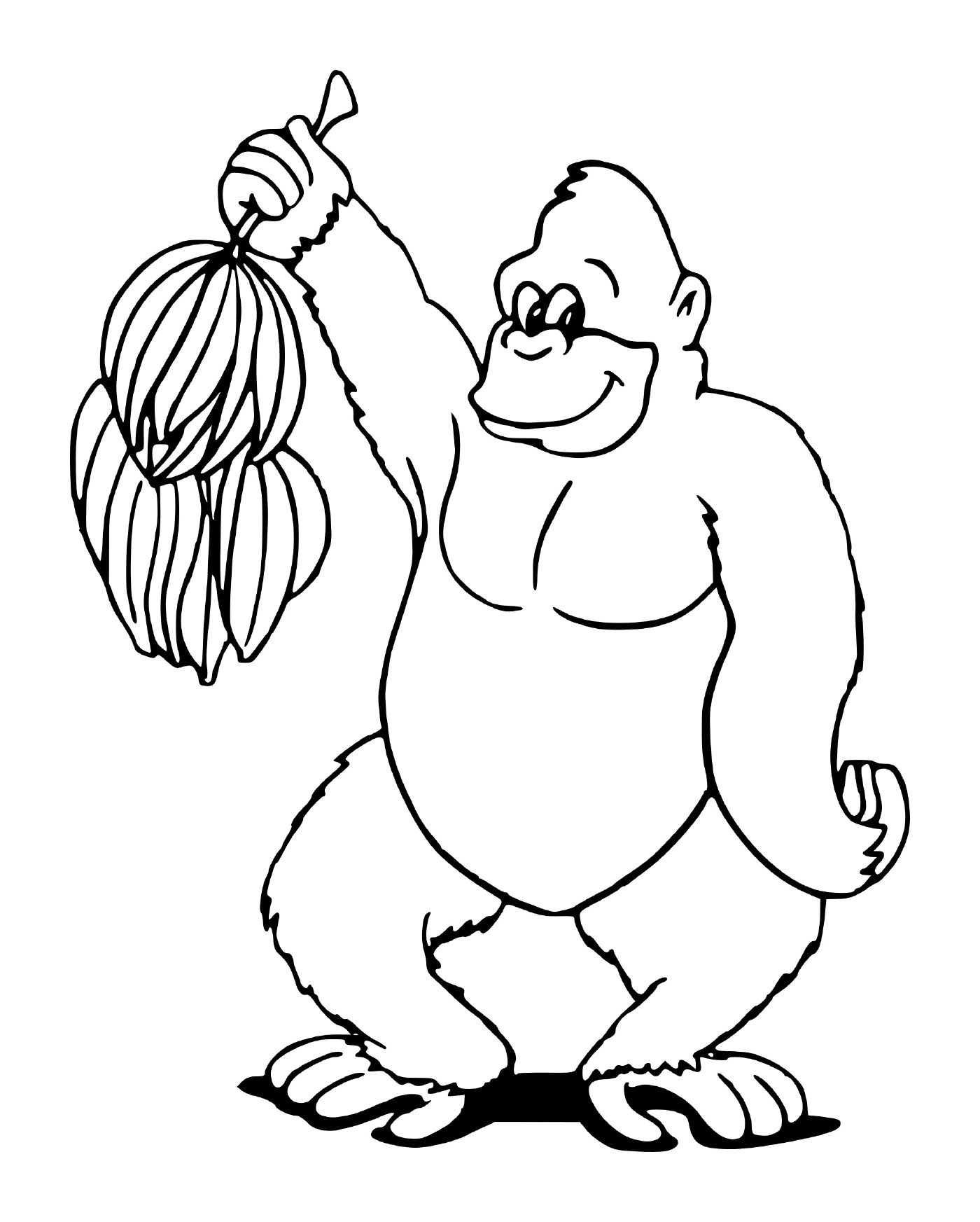 coloriage gorille aime les bananes de la jungle