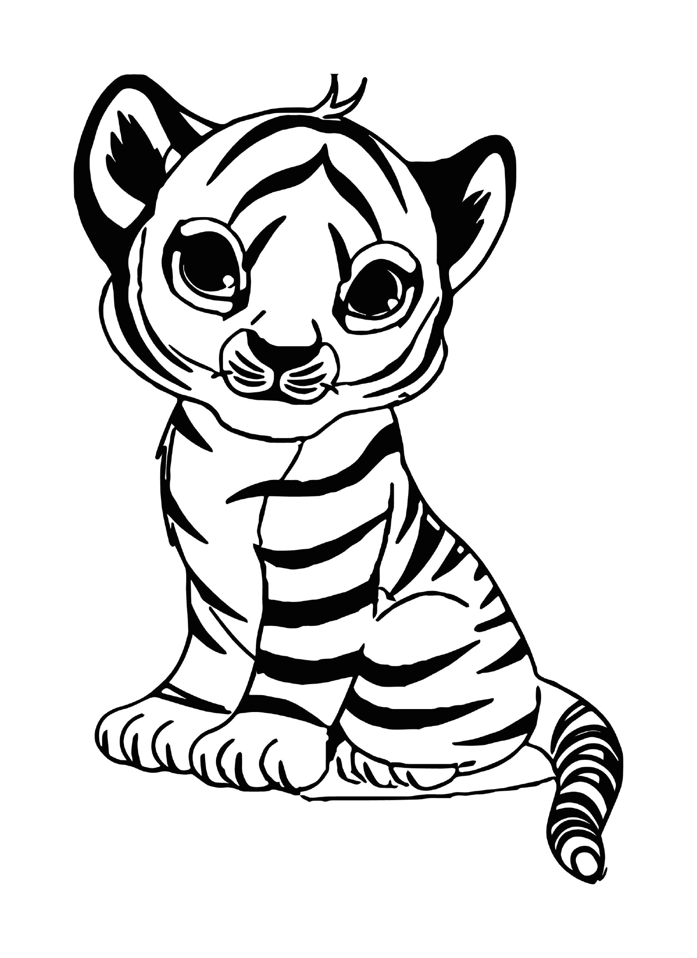 coloriage un bebe tigre felin avec fourrure jaune rayee de noir