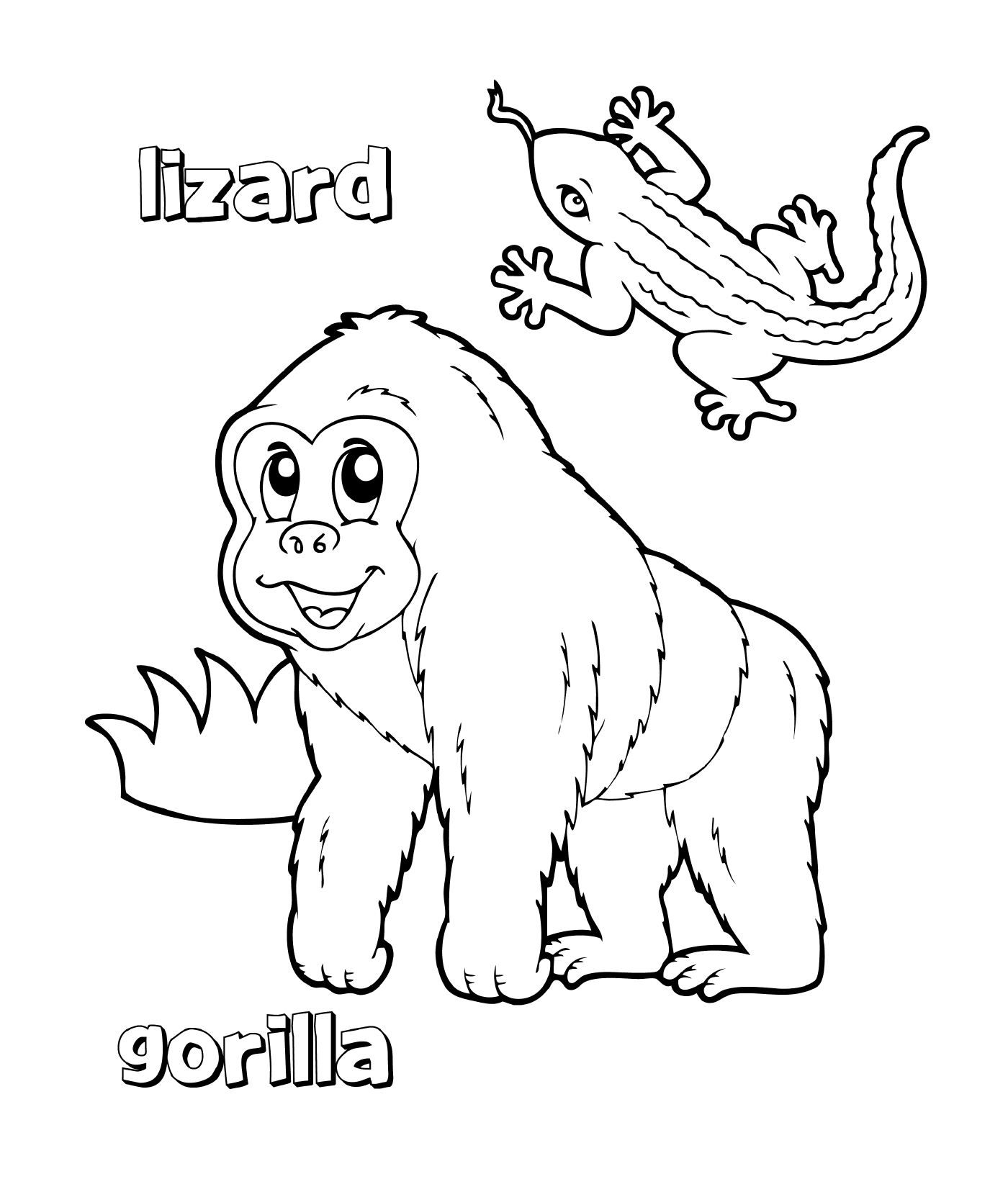 coloriage gorille et lezard petit reptile avec quatre pattes