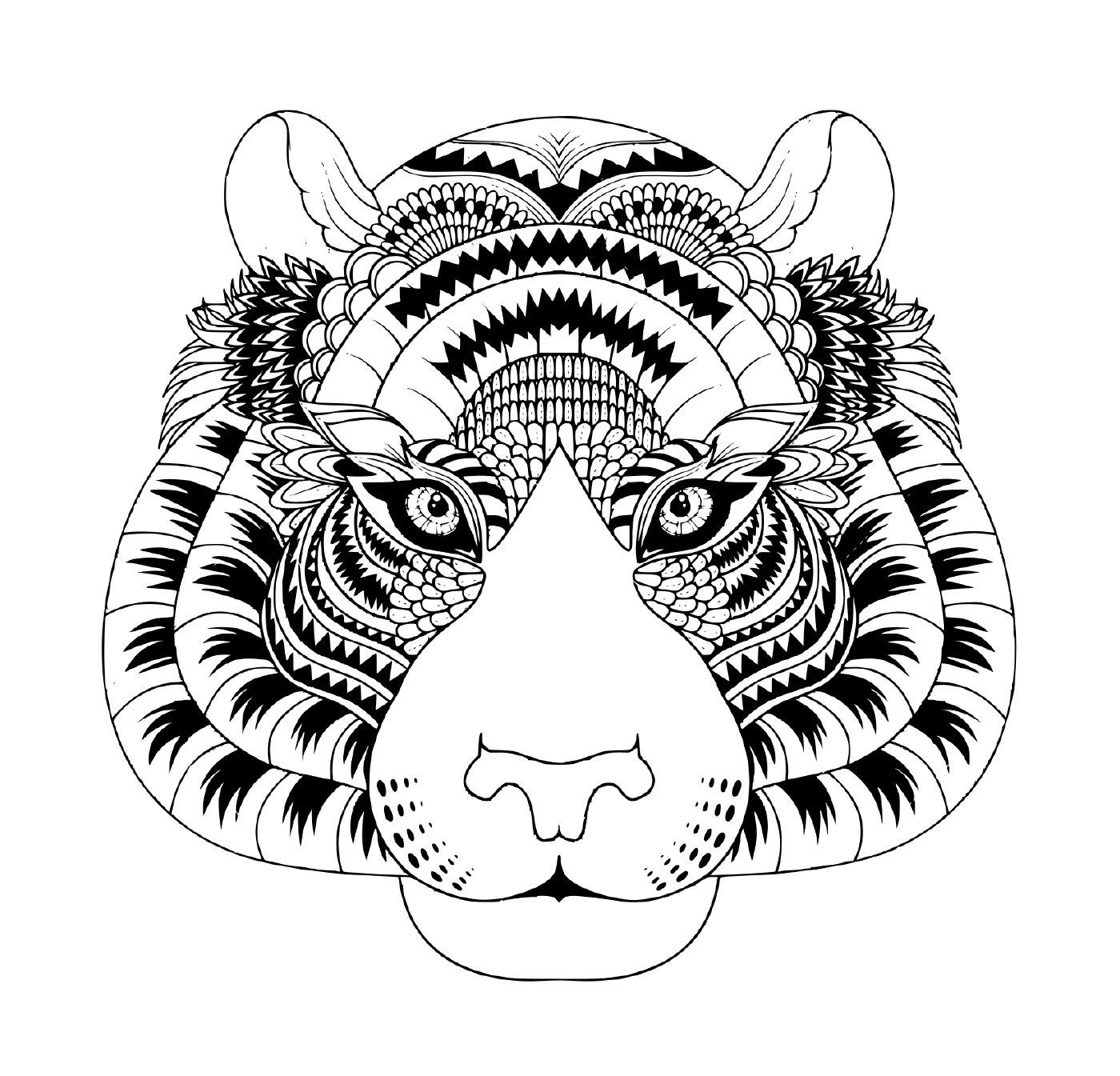 coloriage tete de tigre avec details zentangle