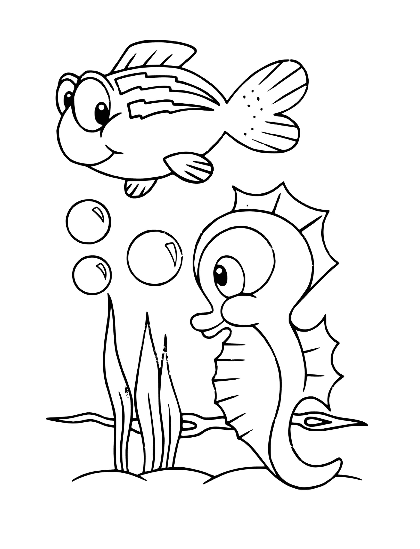 coloriage hippocampe et poisson sous la mer