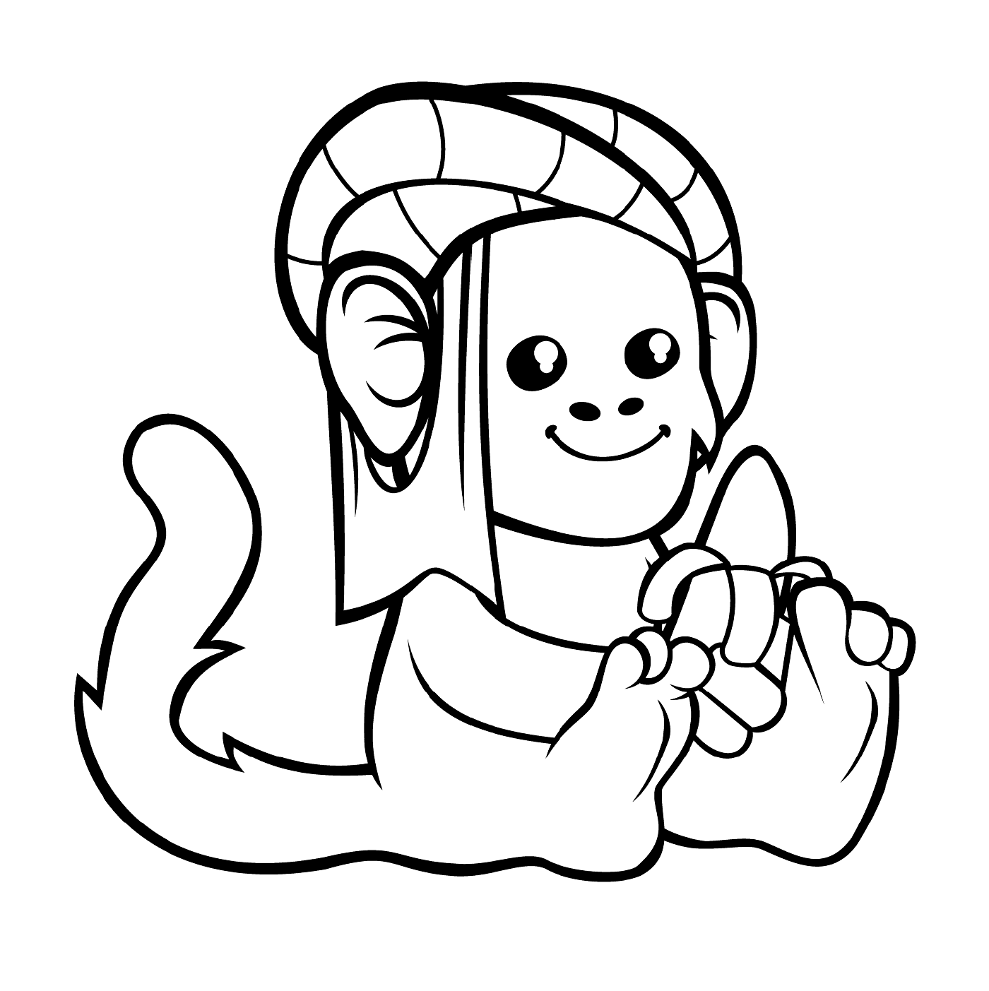un singe mignon en turban avec une banane