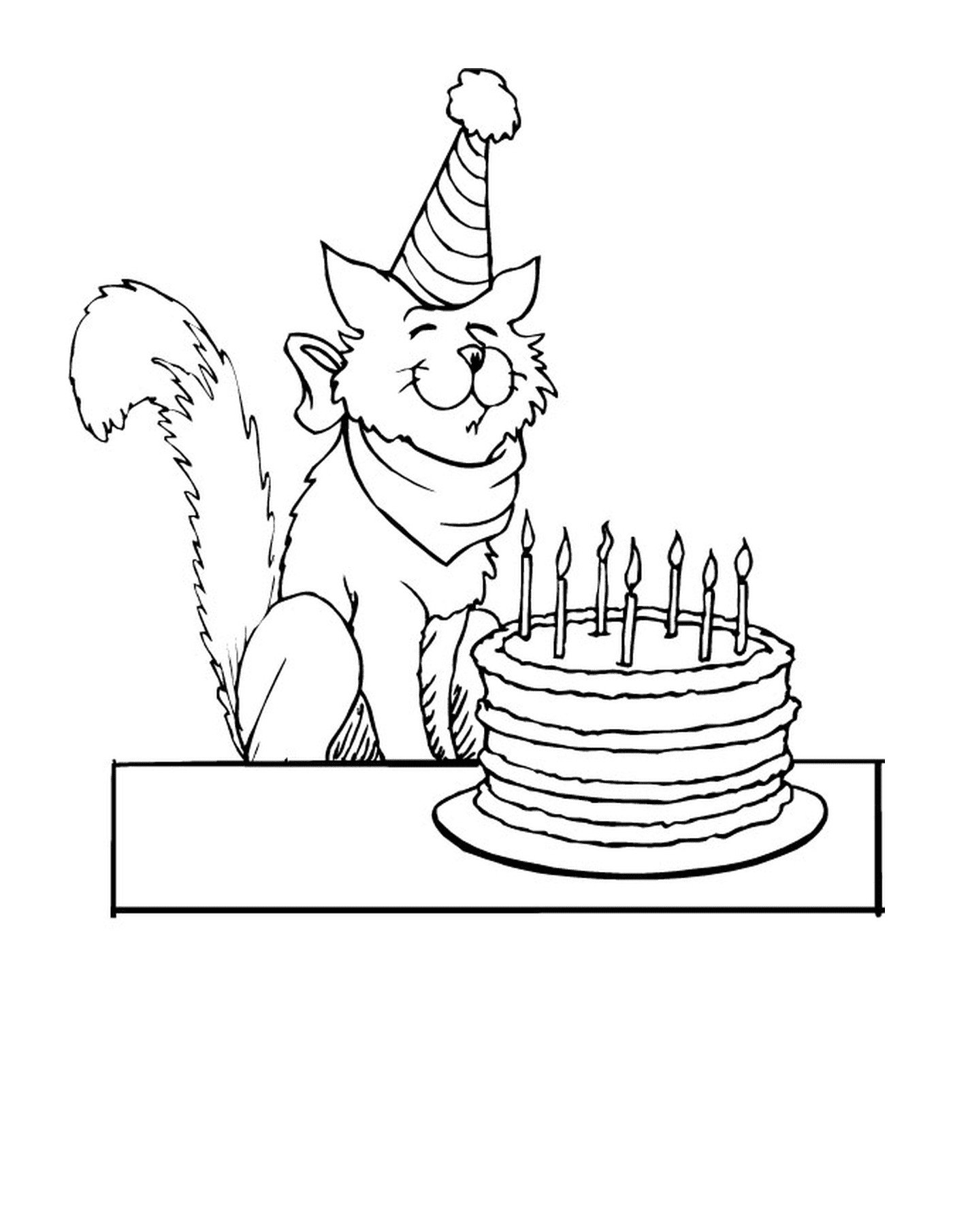coloriage chat anniversaire